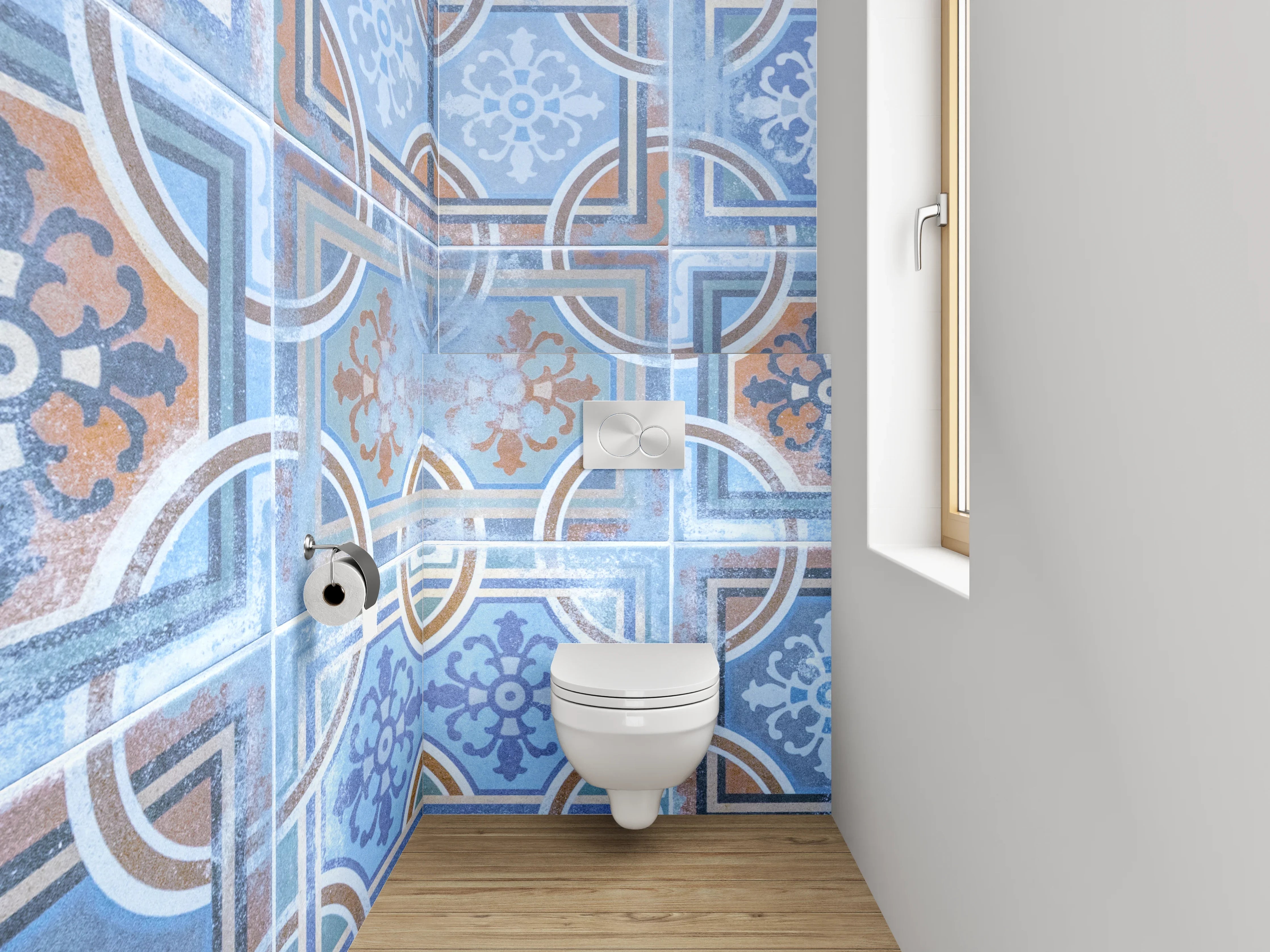 WC-Rückwand - Orientalische Vintage Fliesenmuster Blau