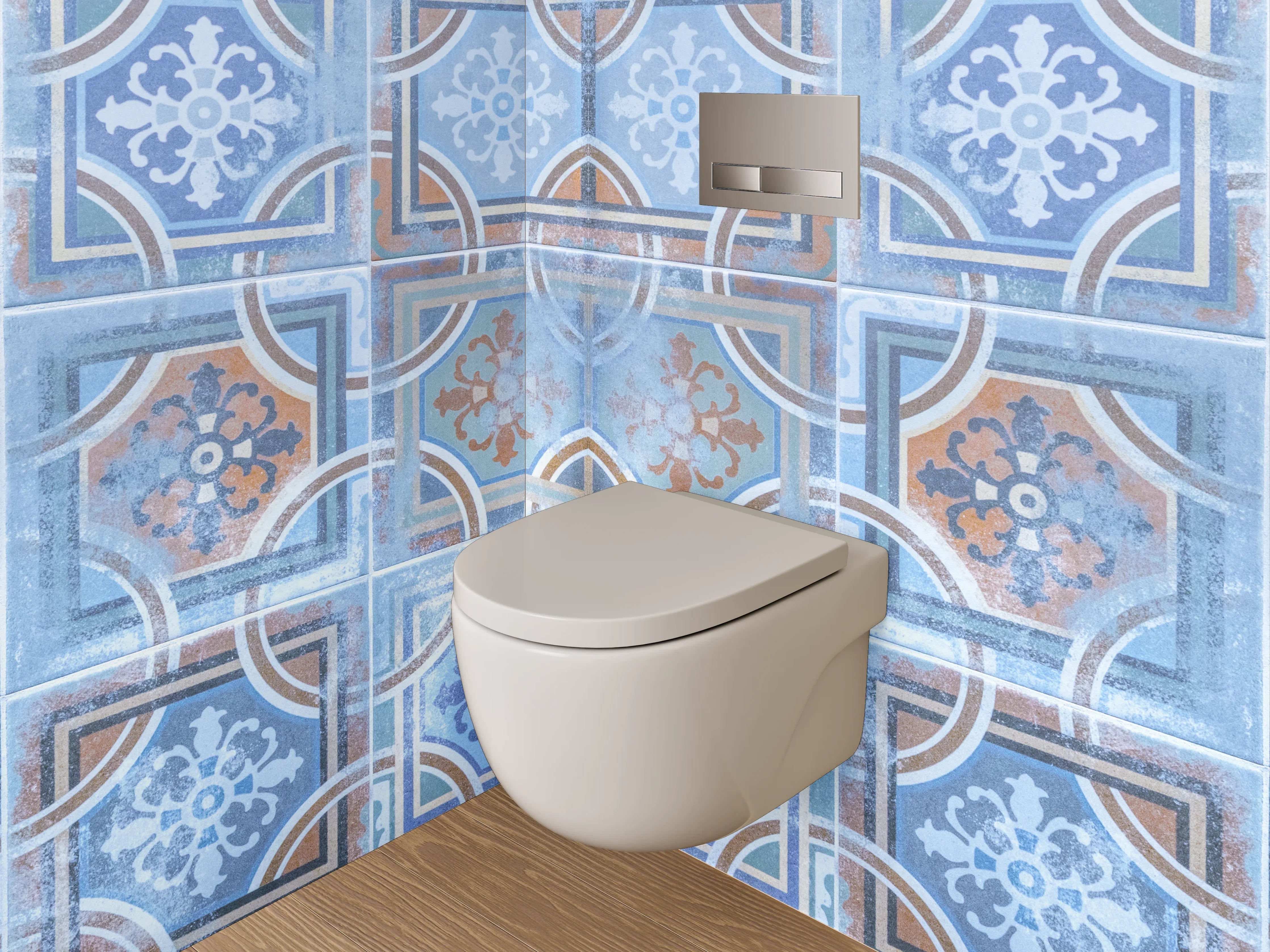 WC-Rückwand - Orientalische Vintage Fliesenmuster Blau