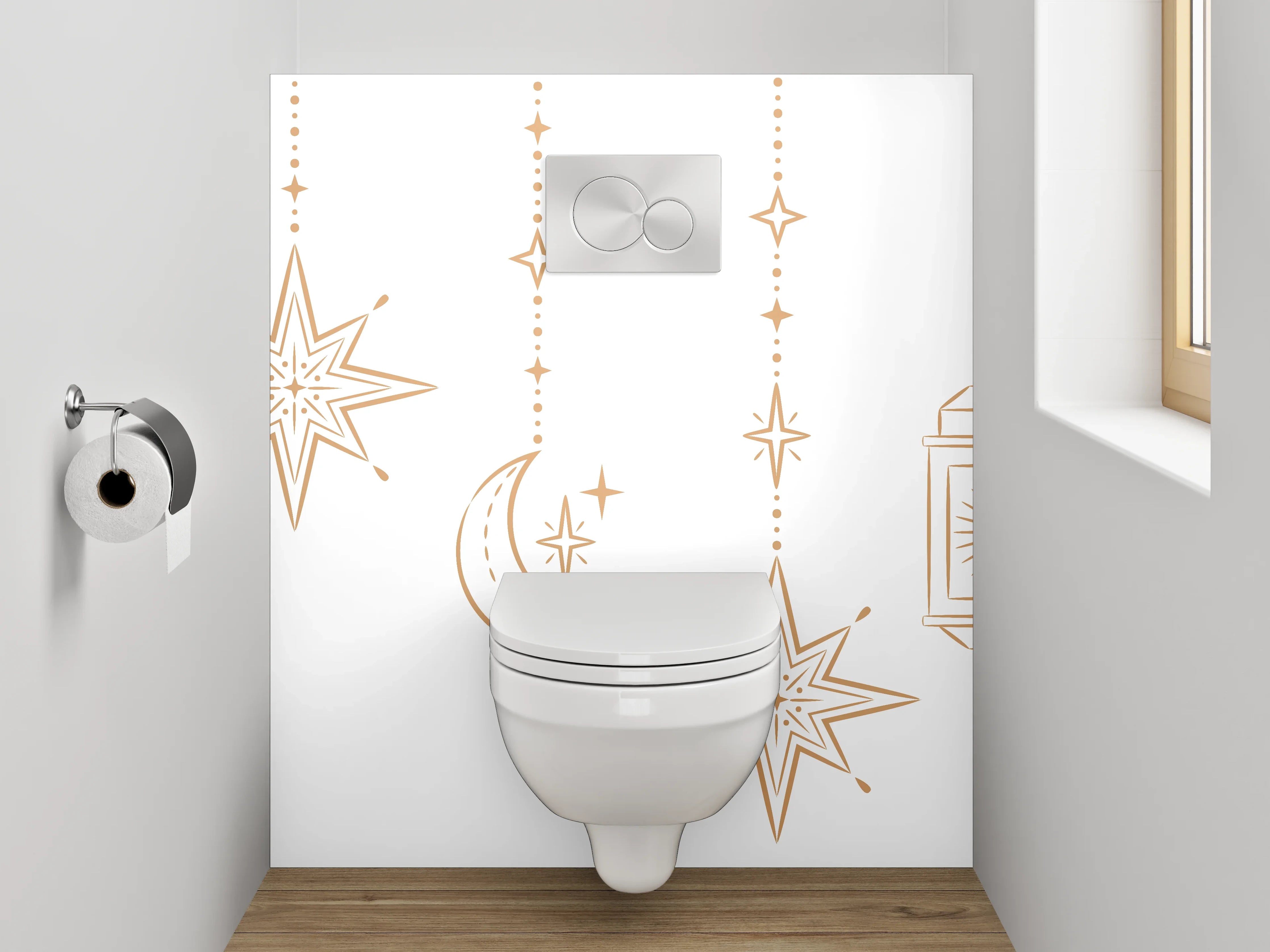 WC-Rückwand - Orientalische goldene Laternen & Sterne Muster