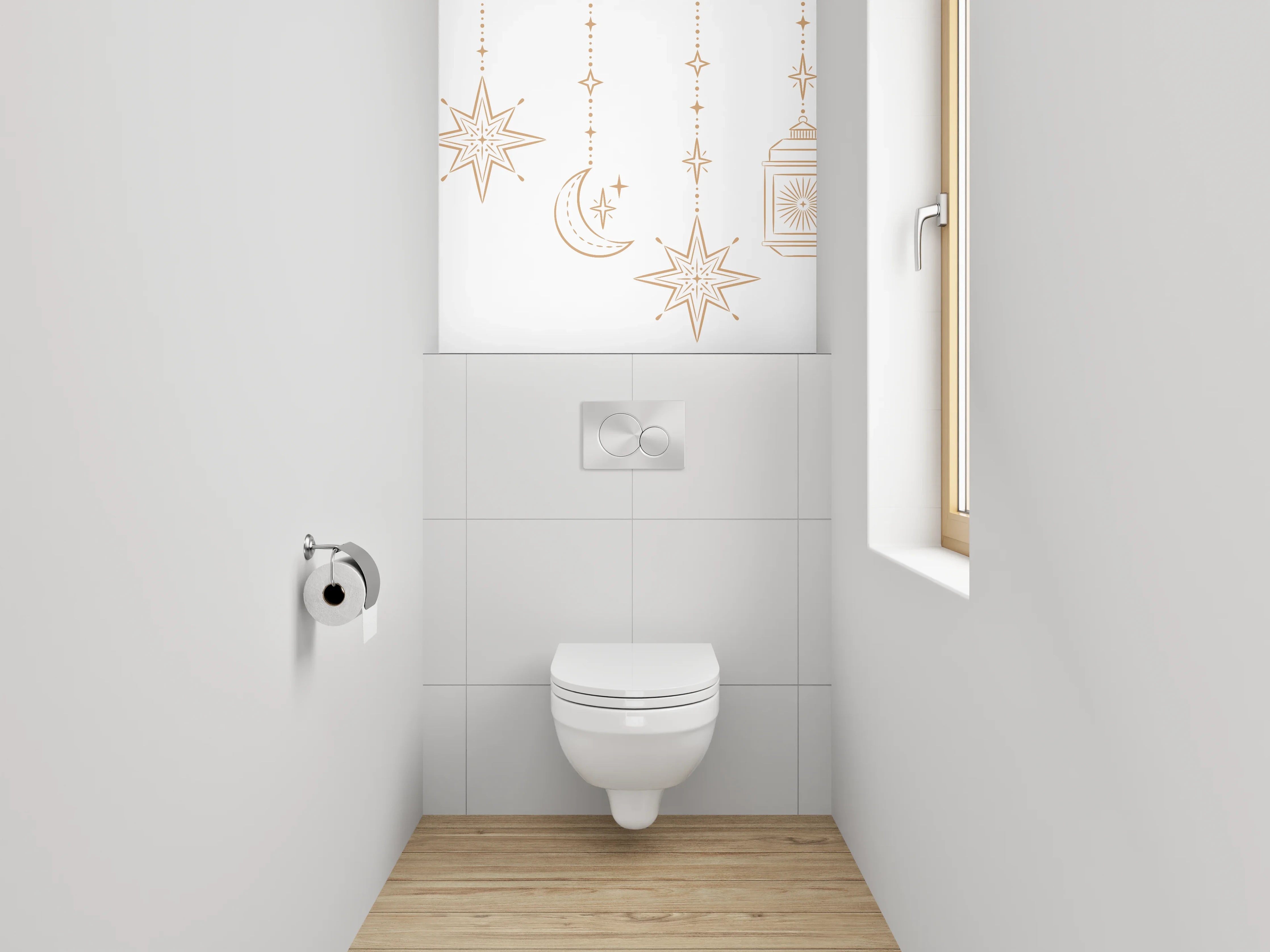 WC-Rückwand - Orientalische goldene Laternen & Sterne Muster