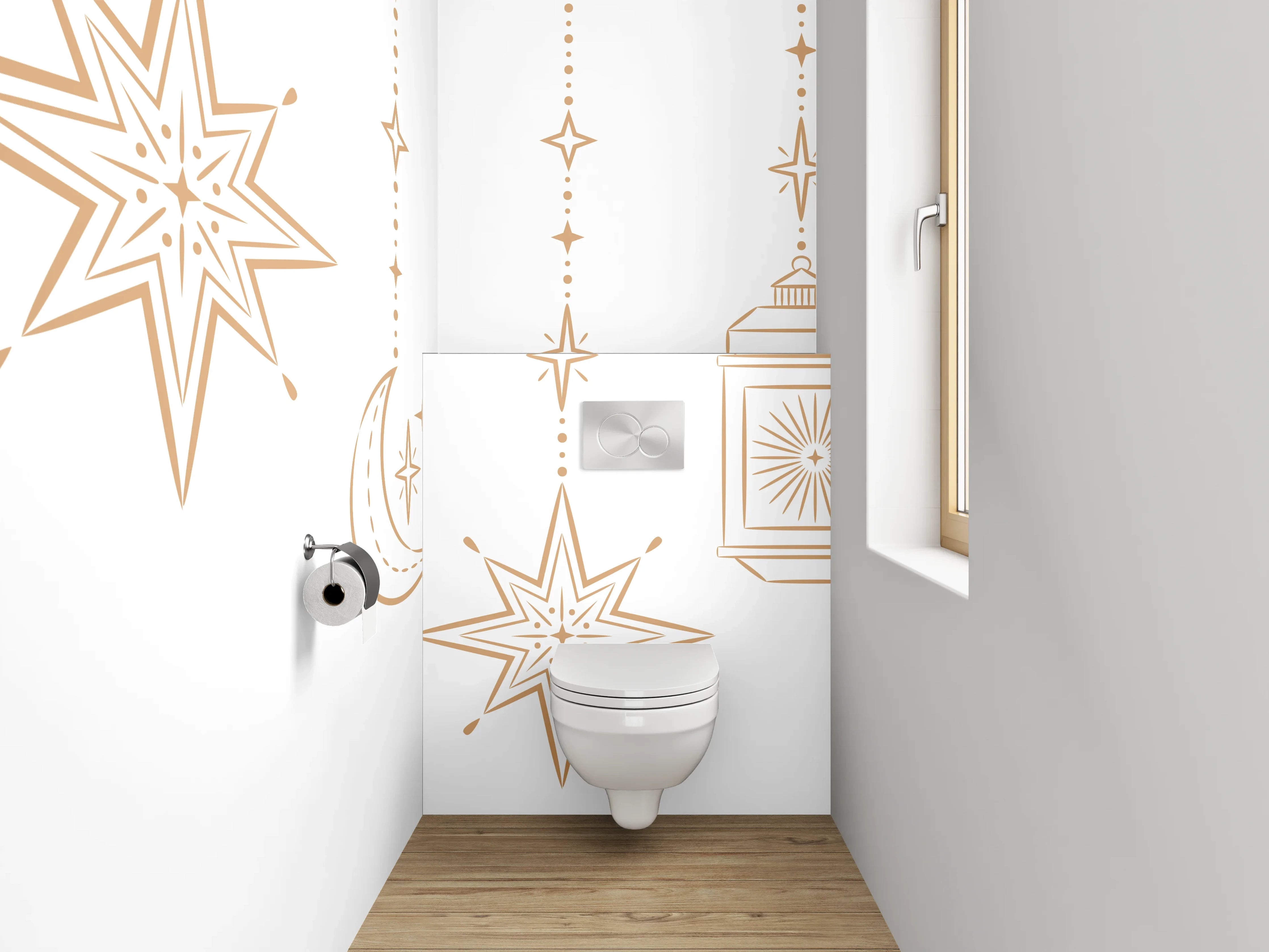 WC-Rückwand - Orientalische goldene Laternen & Sterne Muster