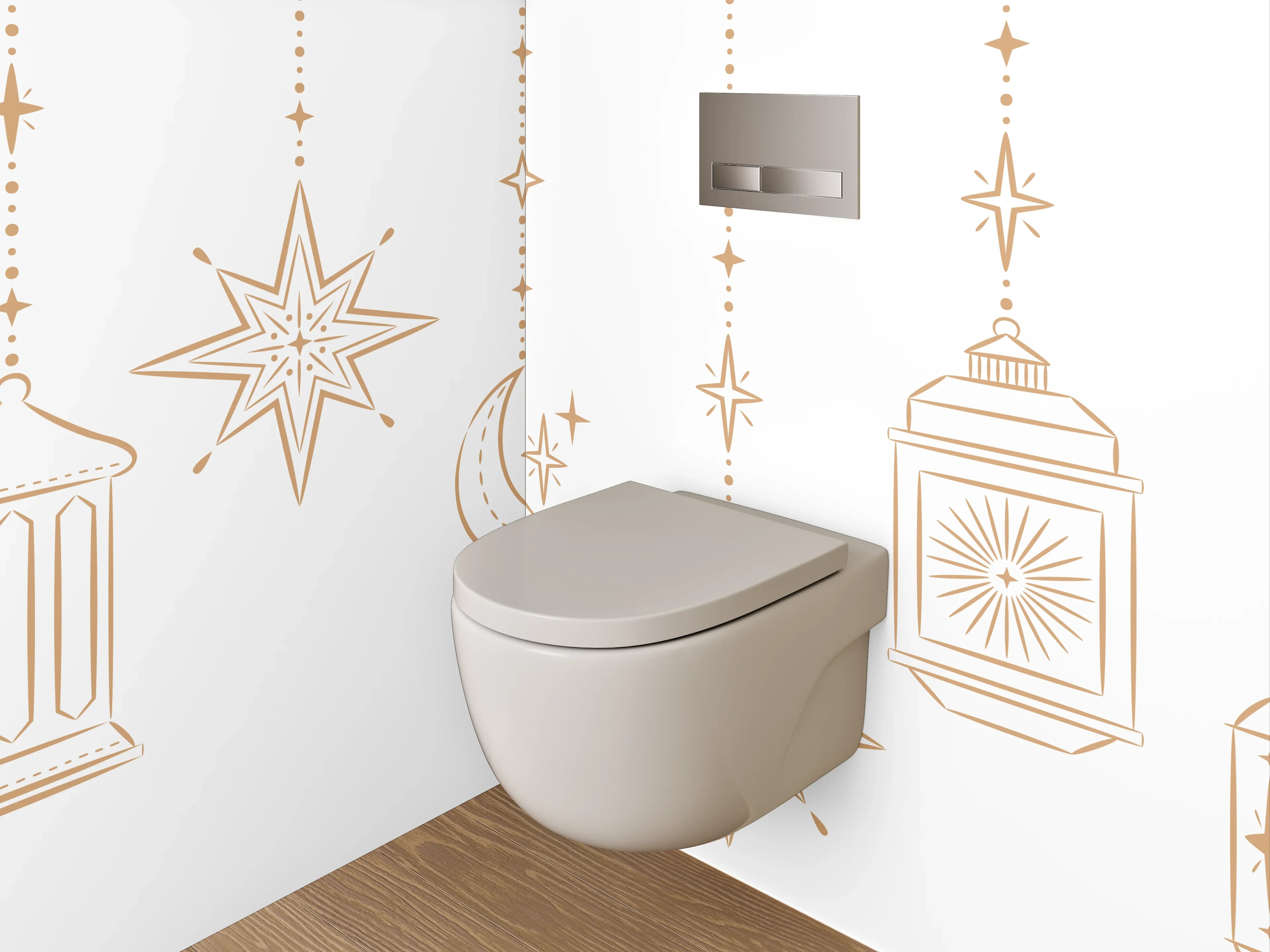 WC-Rückwand - Orientalische goldene Laternen & Sterne Muster