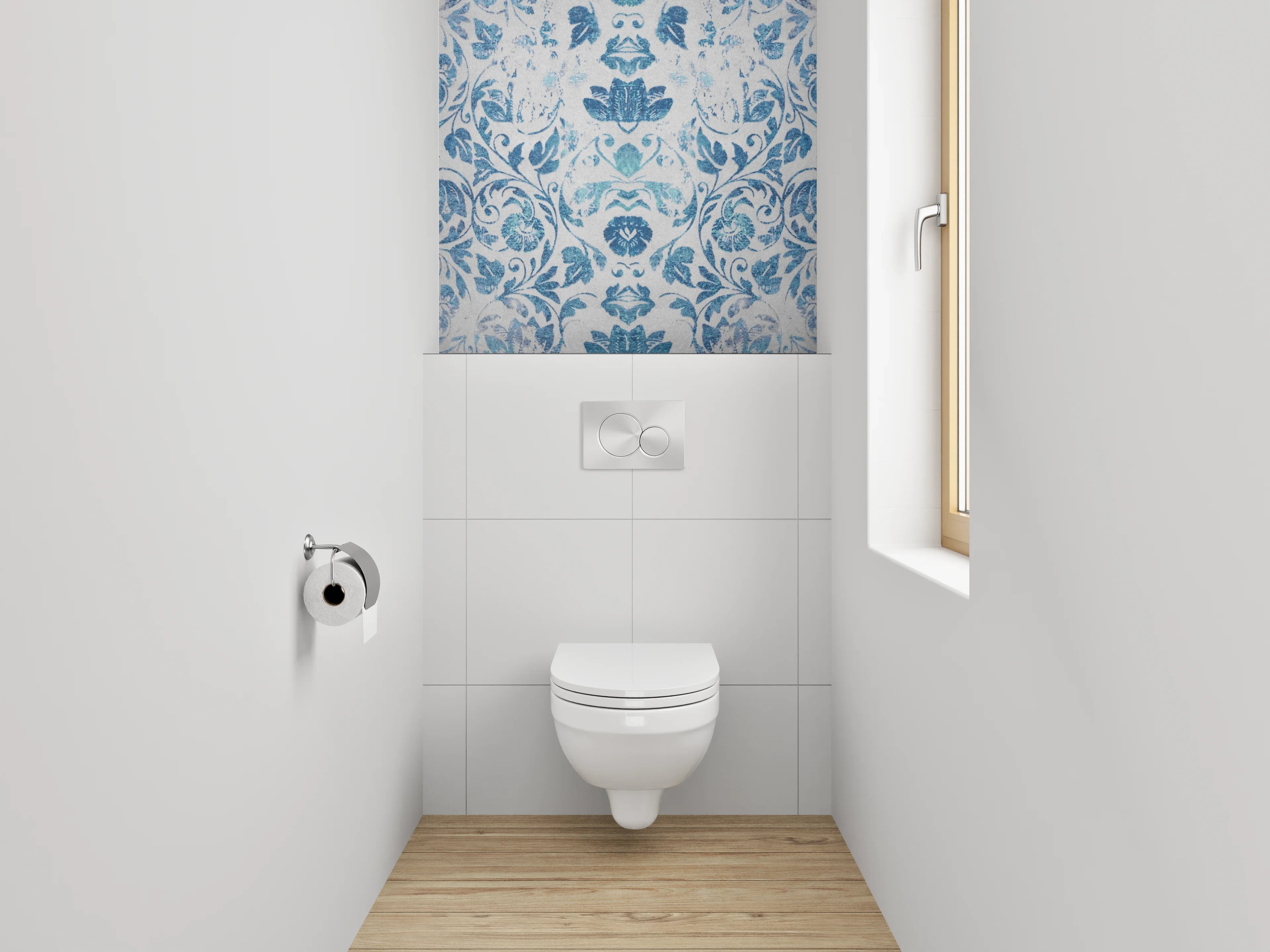 WC-Rückwand - Orientalisches Blau-Weiß Ornament Muster