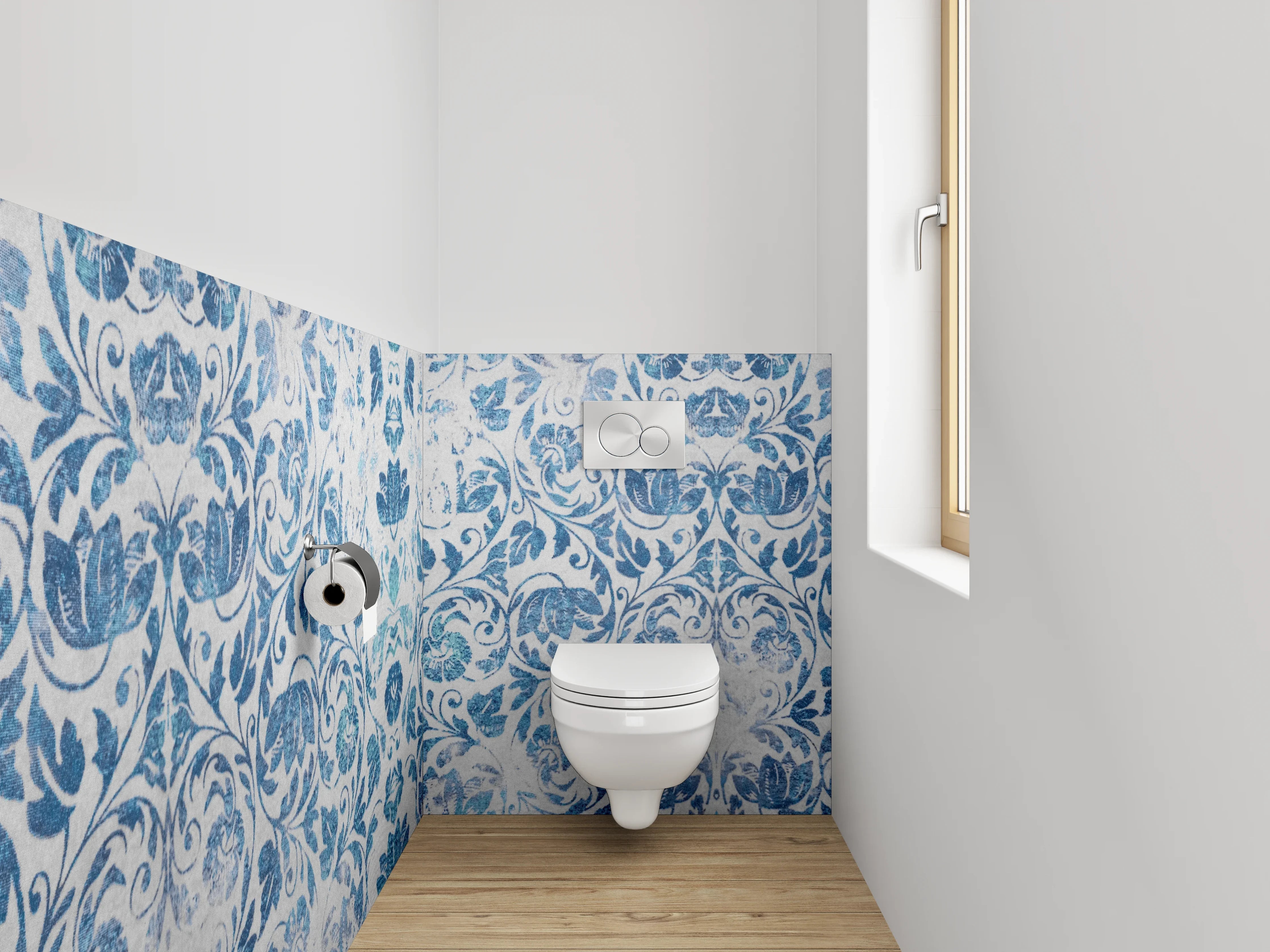 WC-Rückwand - Orientalisches Blau-Weiß Ornament Muster