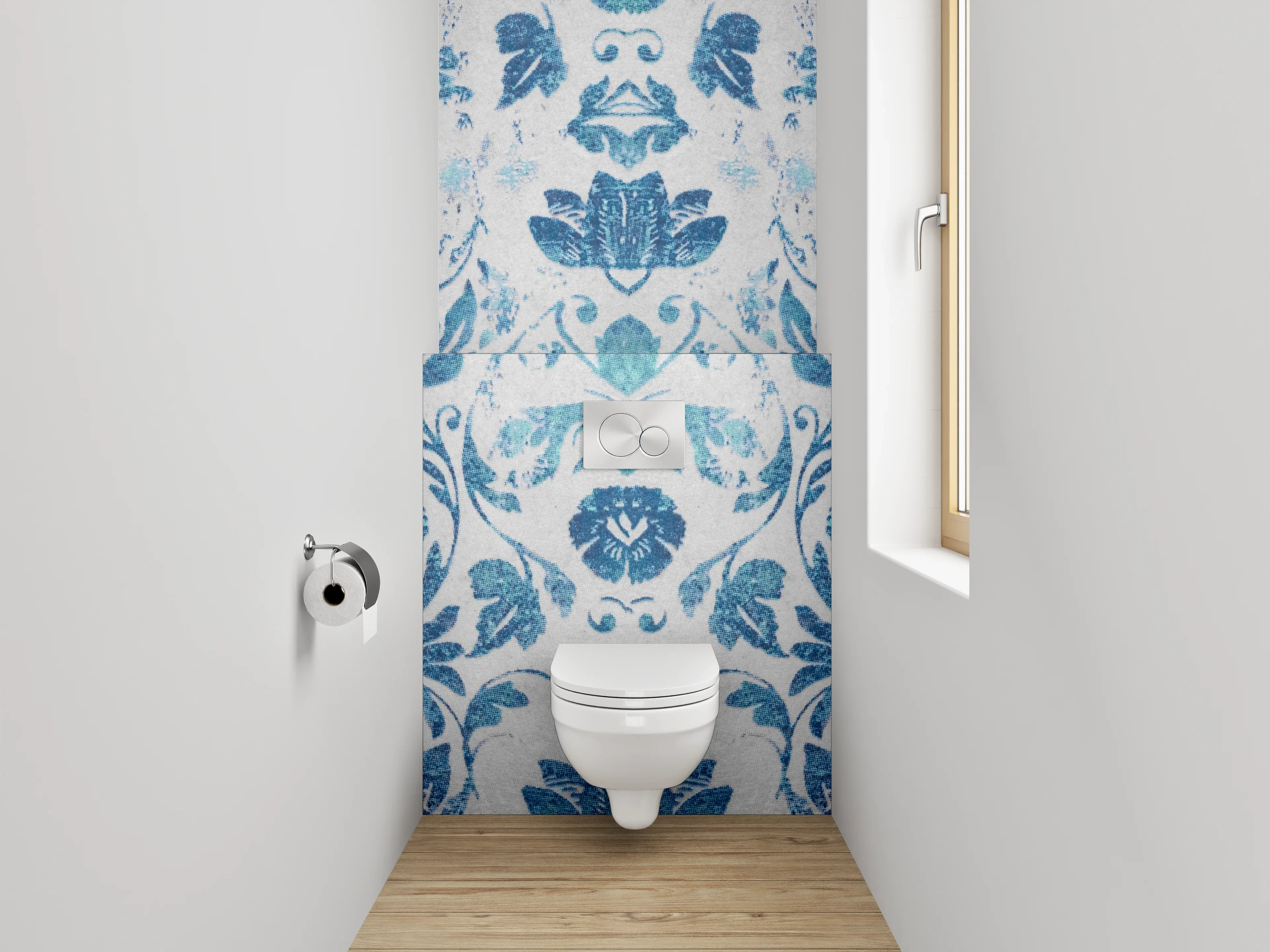 WC-Rückwand - Orientalisches Blau-Weiß Ornament Muster