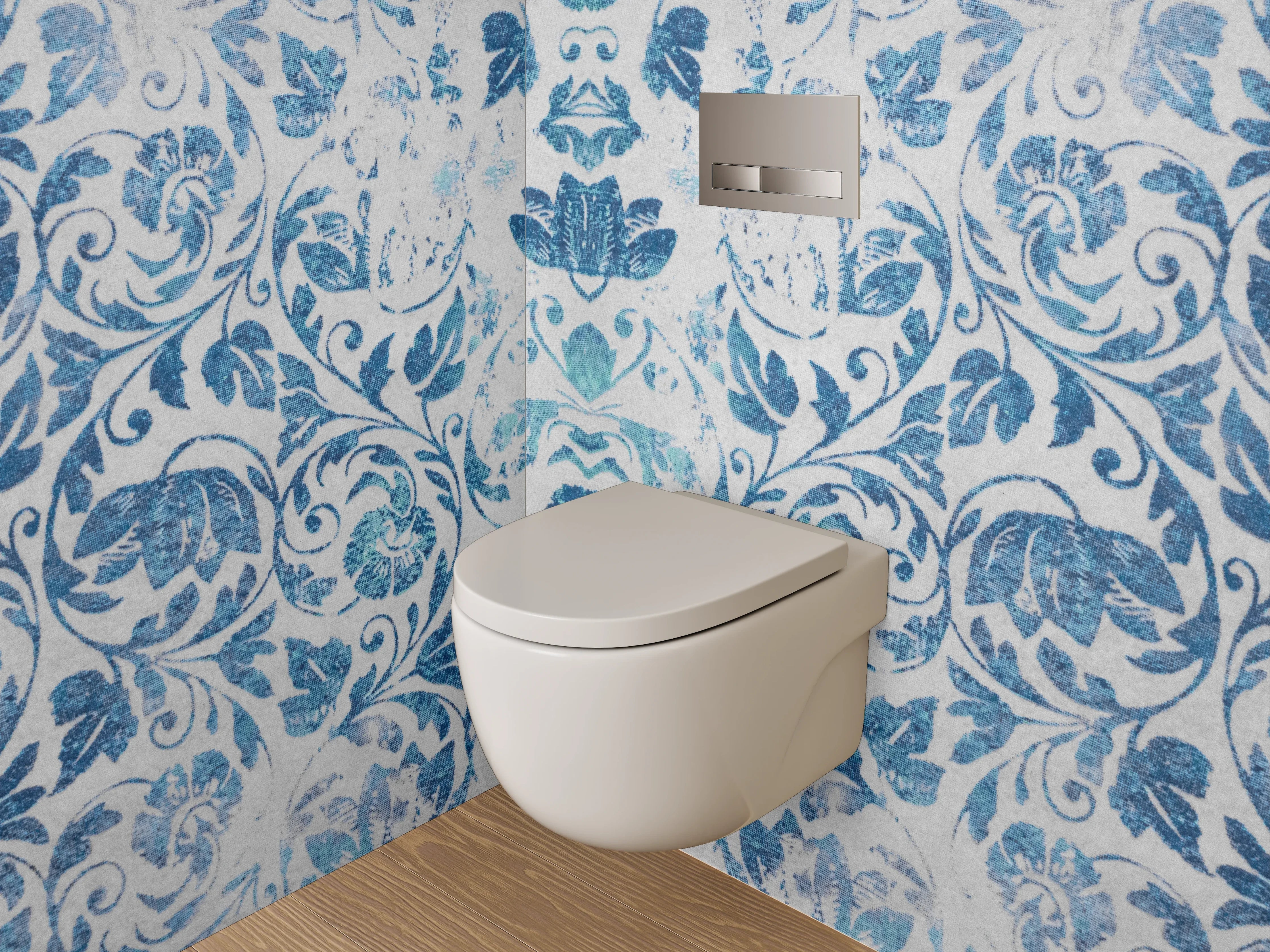 WC-Rückwand - Orientalisches Blau-Weiß Ornament Muster