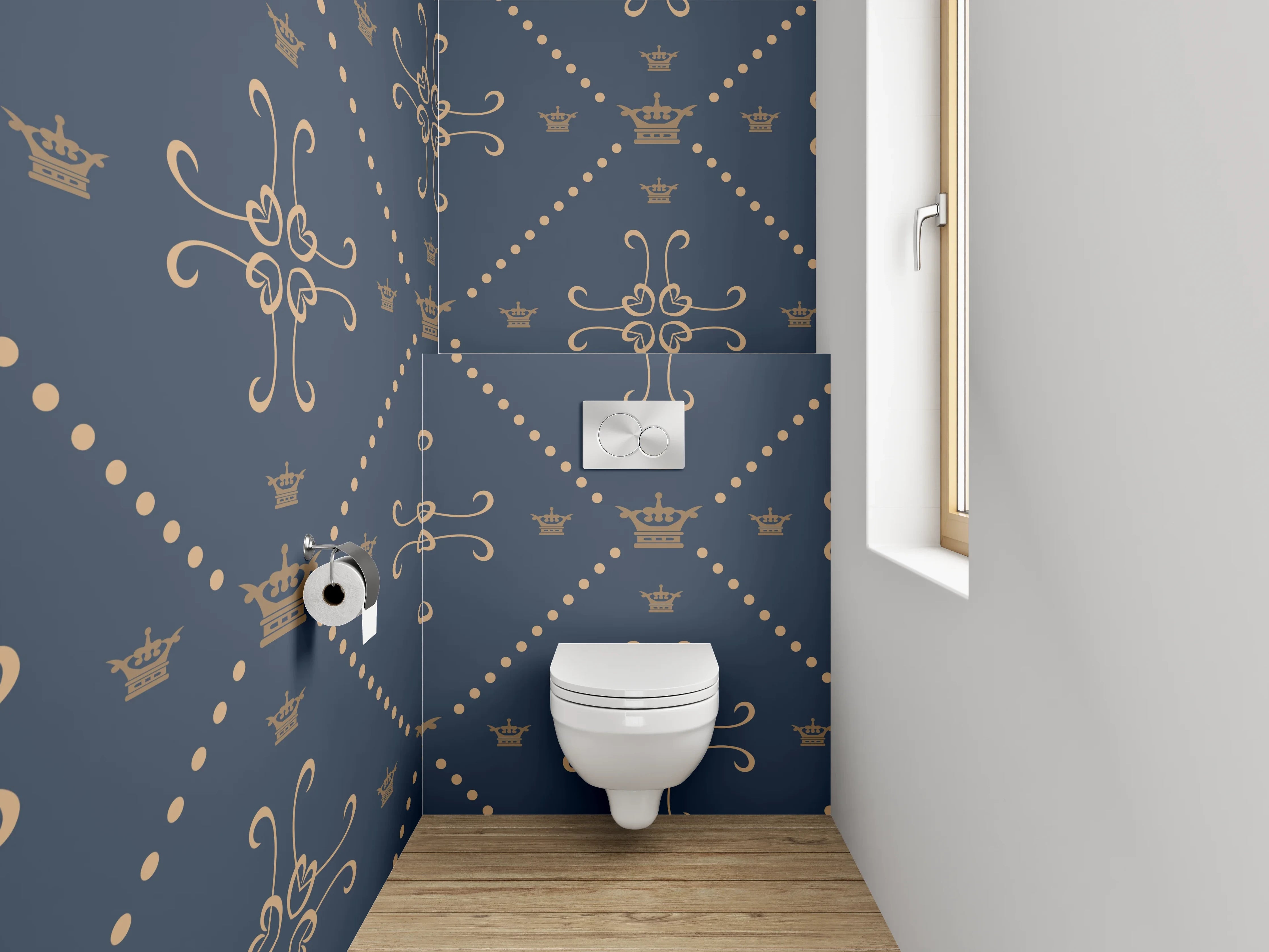 WC-Rückwand - Orientalisches Blumenmuster Blau Braun