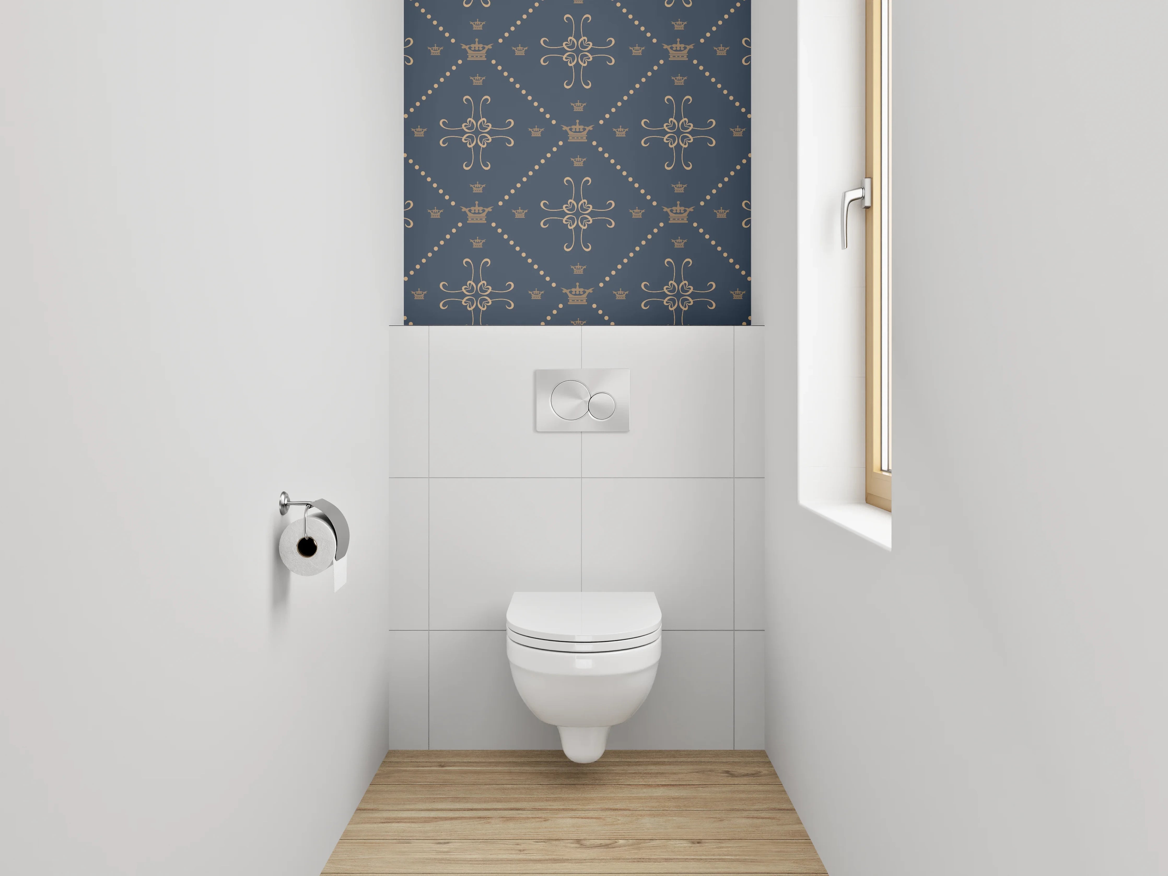 WC-Rückwand - Orientalisches Blumenmuster auf Dunkelblau
