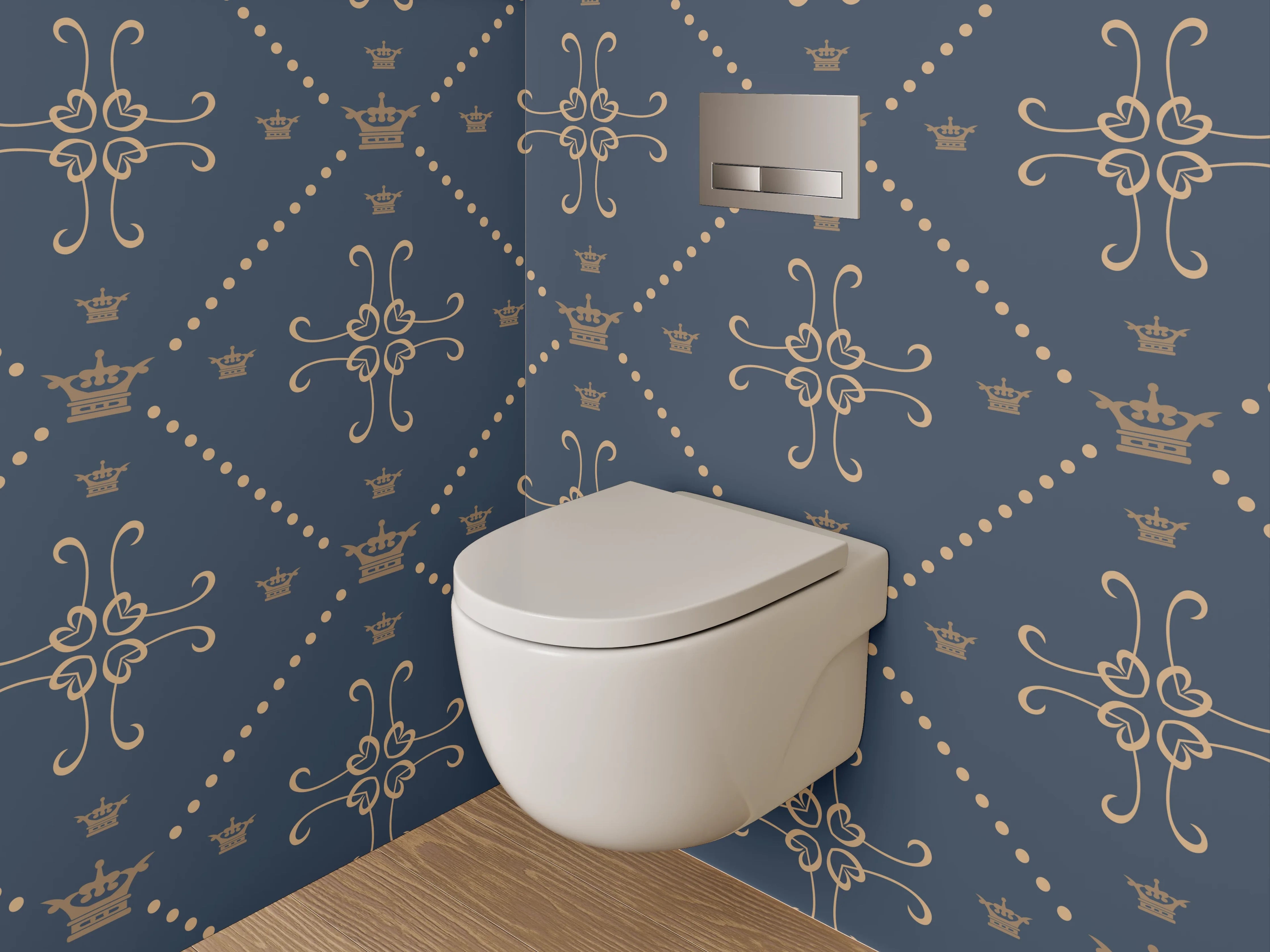 WC-Rückwand - Orientalisches Blumenmuster auf Dunkelblau