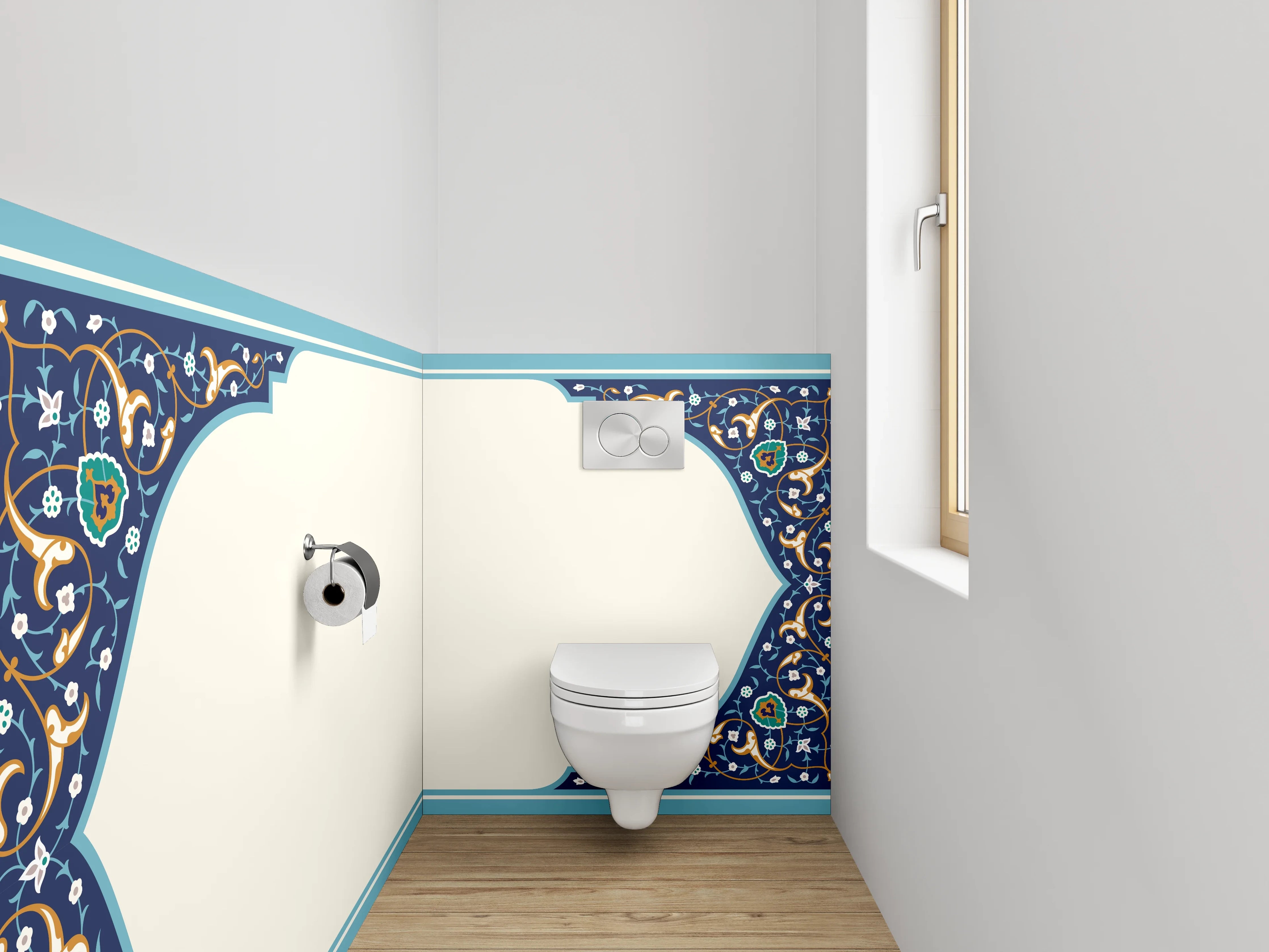 WC-Rückwand - Orientalisches Bordürenrahmen Motiv Blau