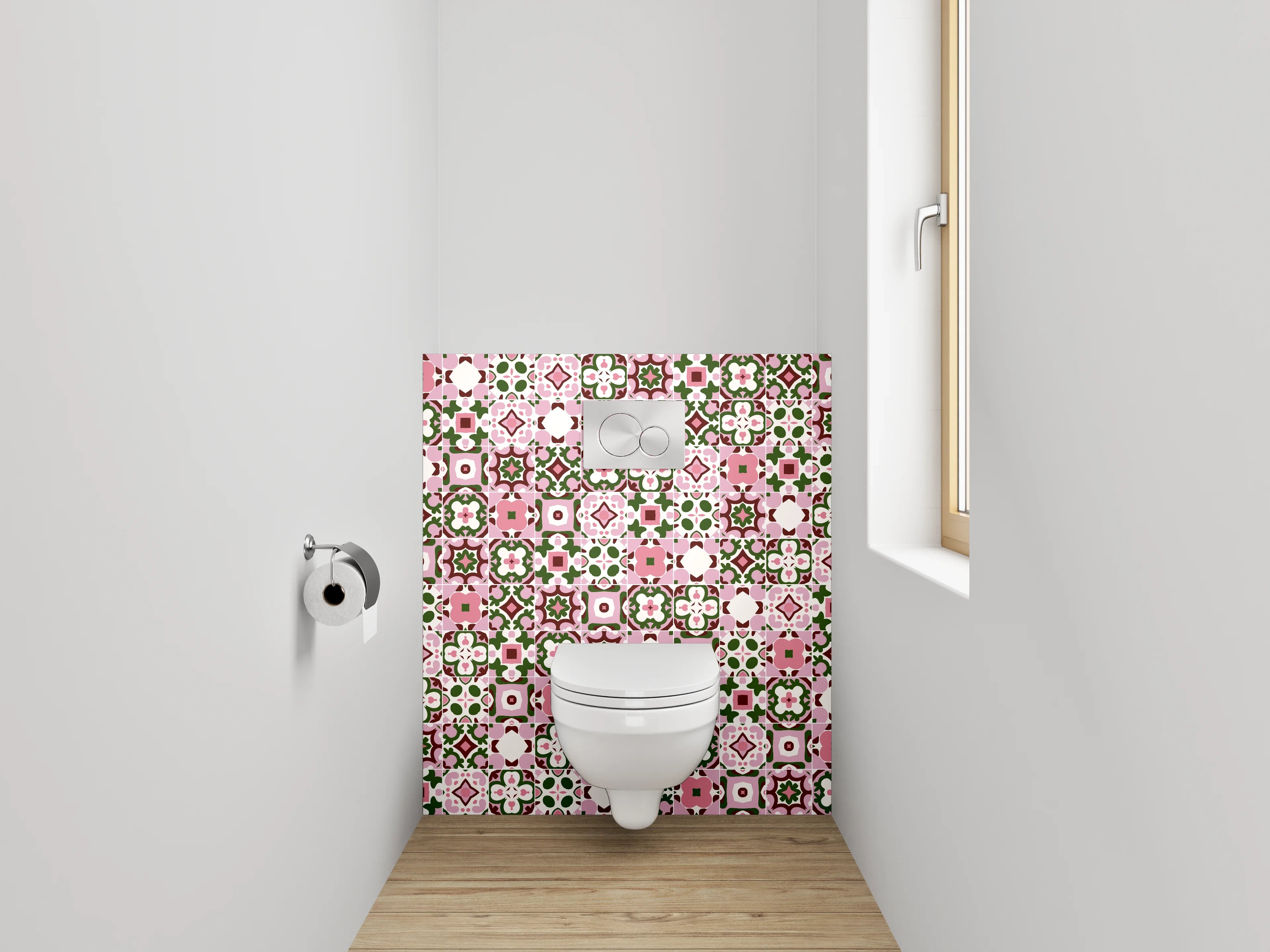 WC-Rückwand - Orientalisches Fliesenmosaik Rosa Grün