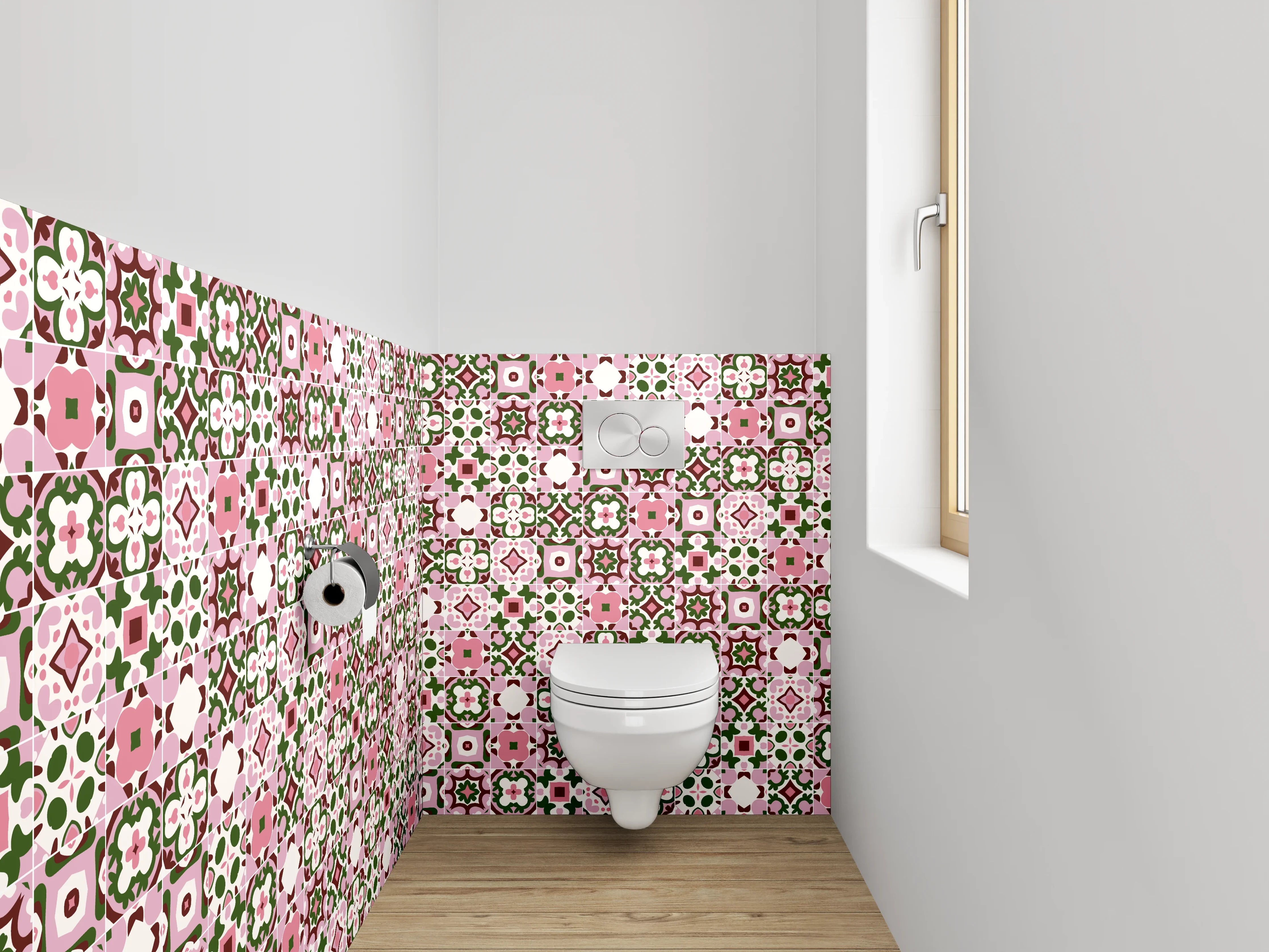 WC-Rückwand - Orientalisches Fliesenmosaik Rosa Grün