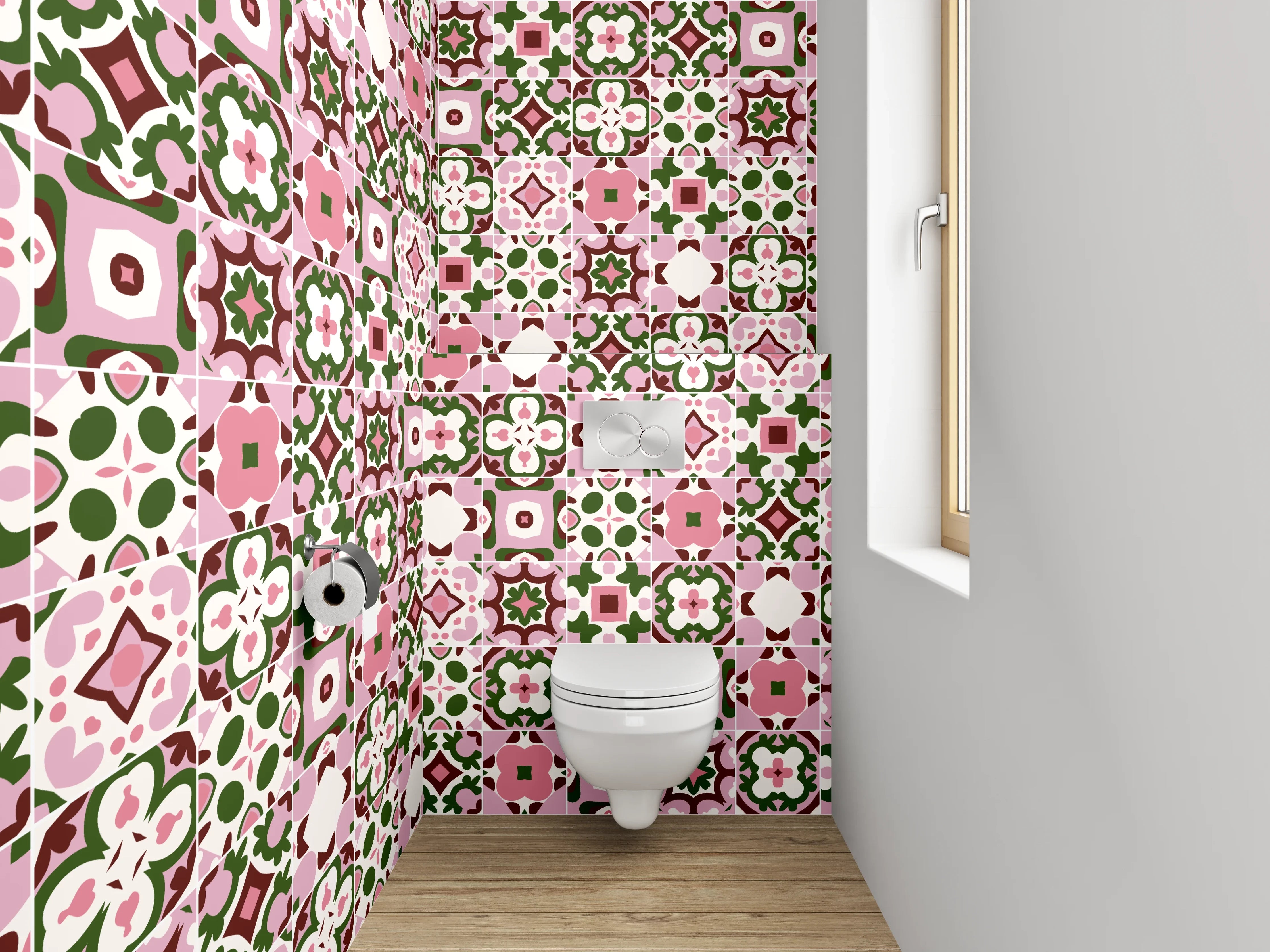 WC-Rückwand - Orientalisches Fliesenmosaik Rosa Grün