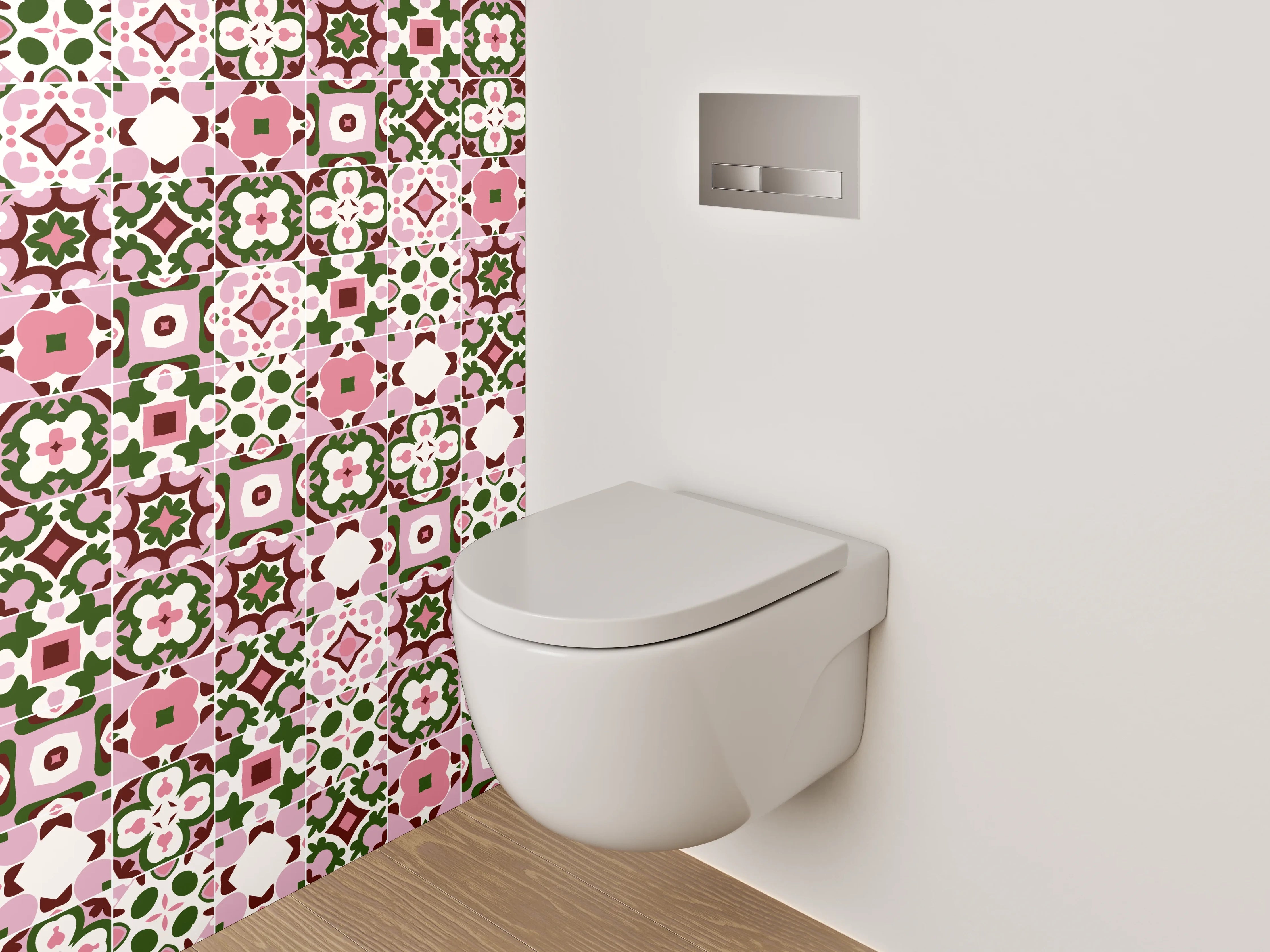 WC-Rückwand - Orientalisches Fliesenmosaik Rosa Grün