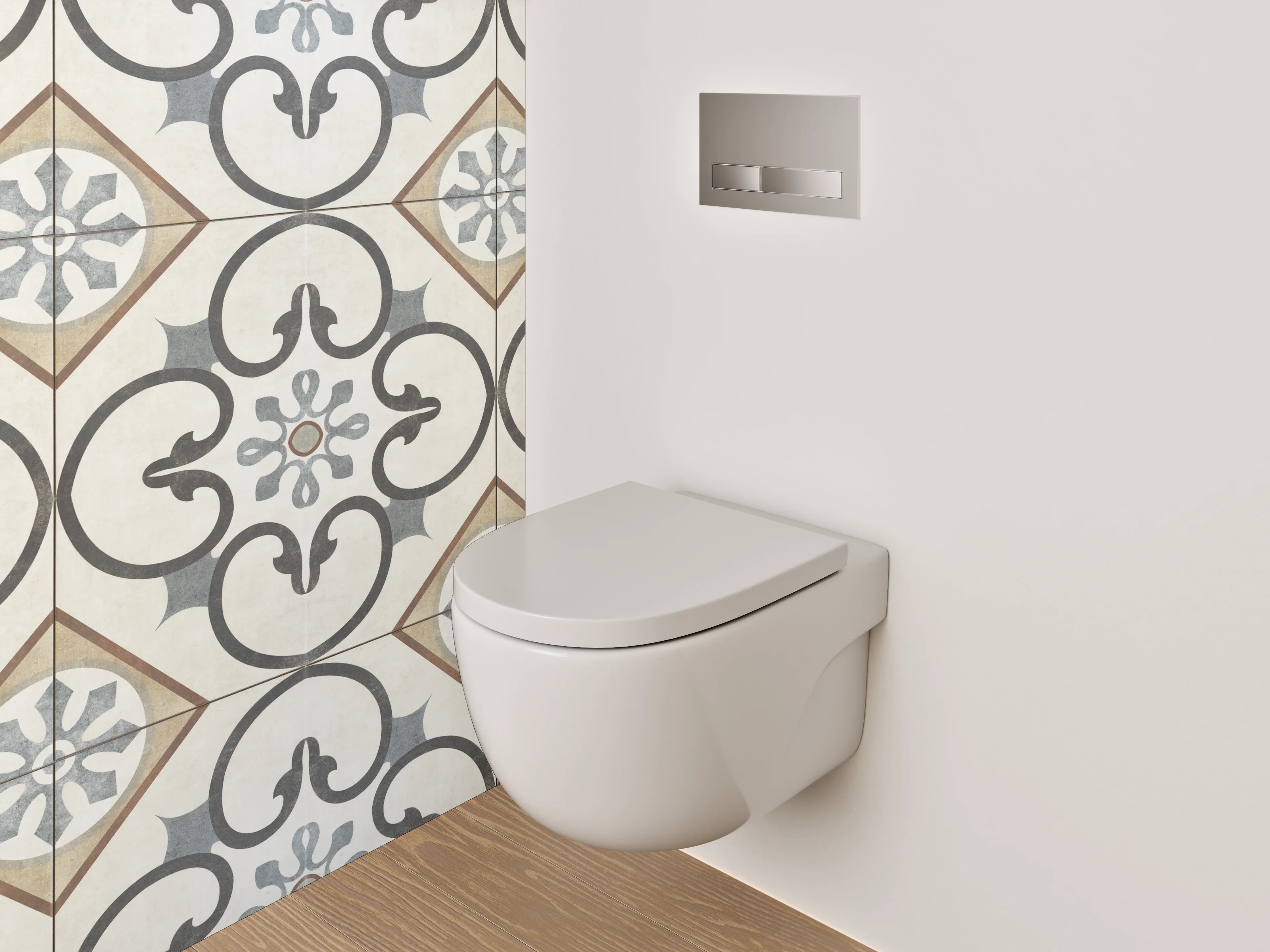 WC-Rückwand - Orientalisches Fliesenmuster Beige Grau