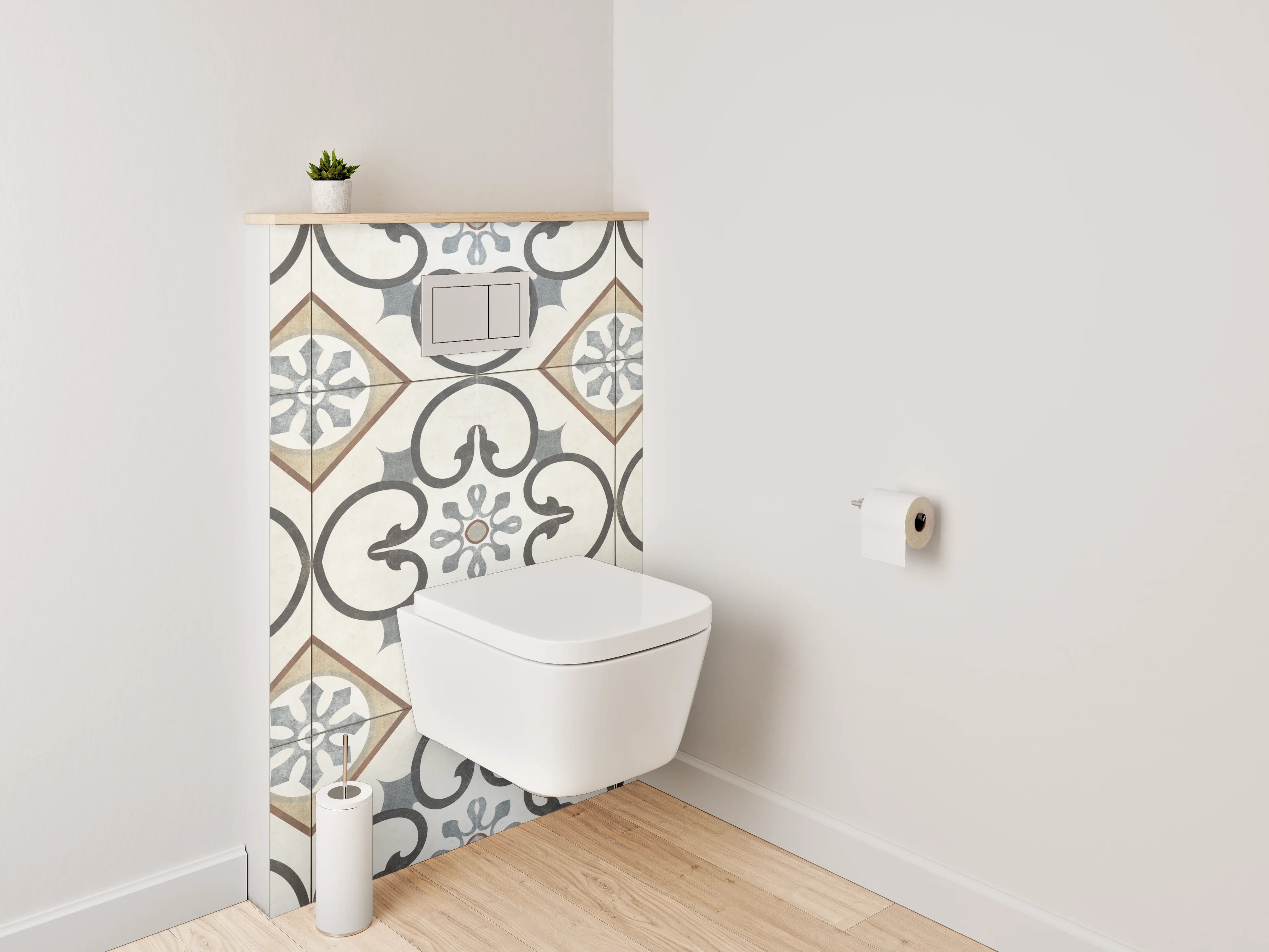 WC-Rückwand - Orientalisches Fliesenmuster Beige Grau