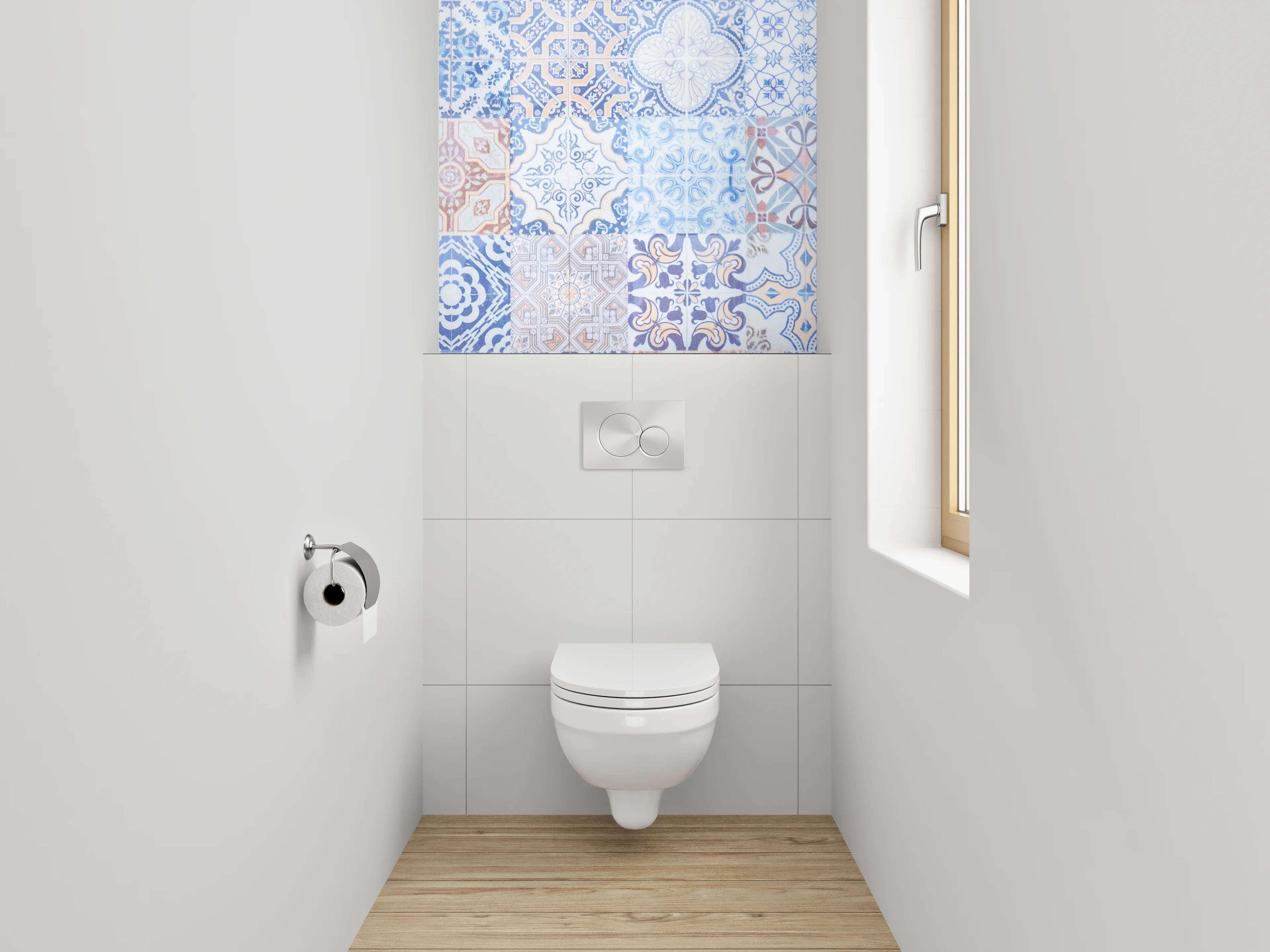 WC-Rückwand - Orientalisches Fliesenmuster Blau Beige