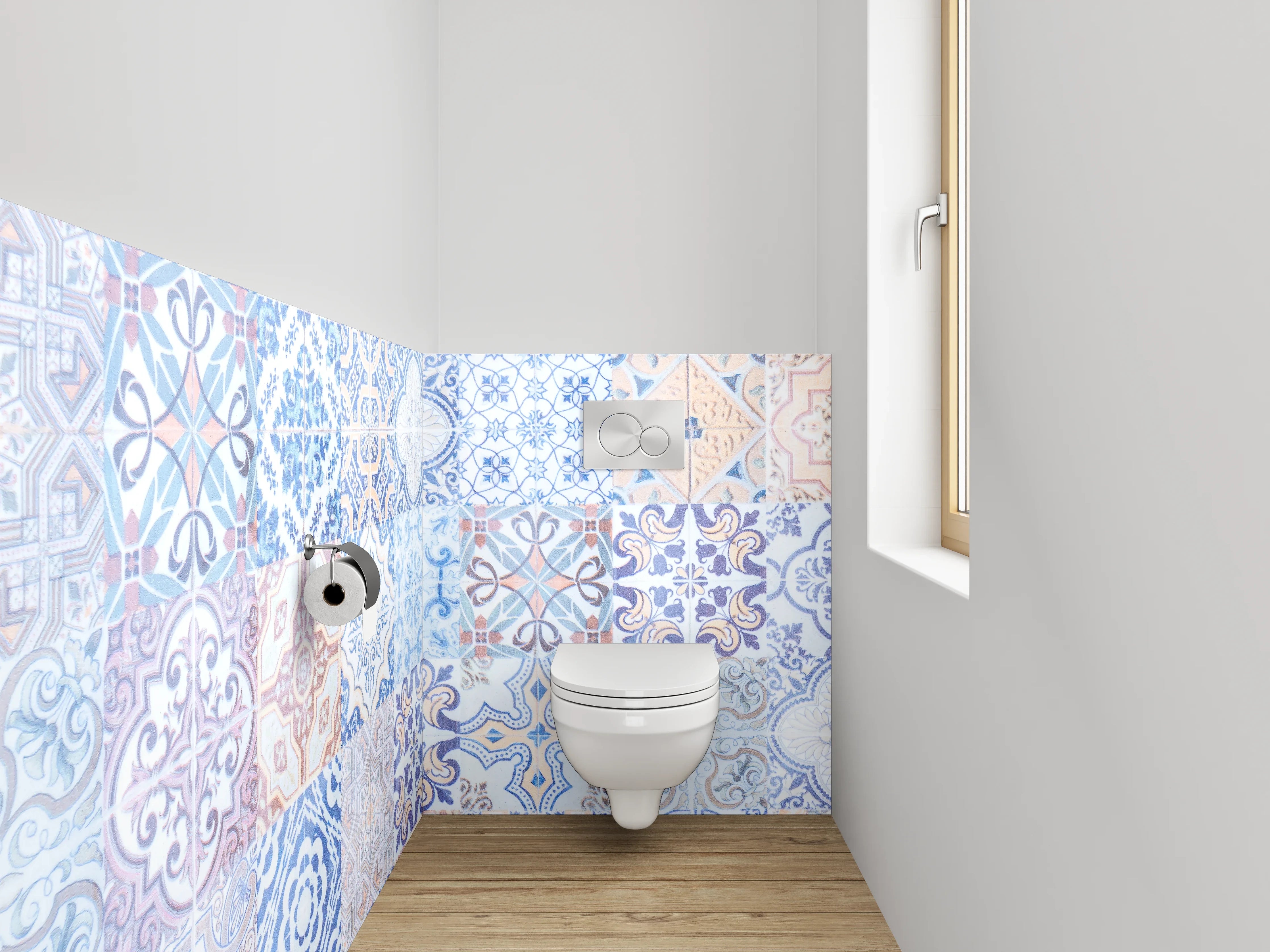 WC-Rückwand - Orientalisches Fliesenmuster Blau Beige