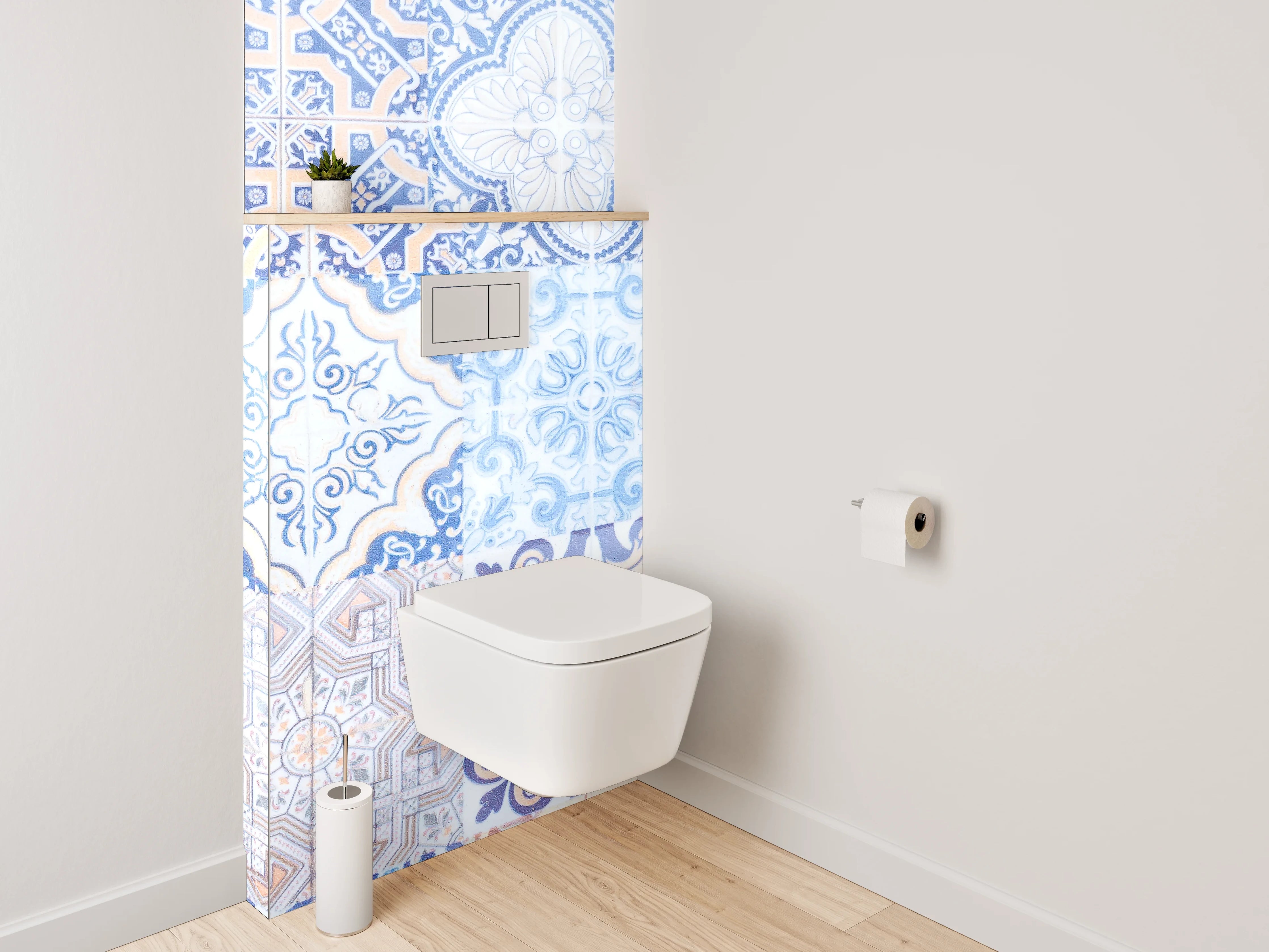 WC-Rückwand - Orientalisches Fliesenmuster Blau Beige