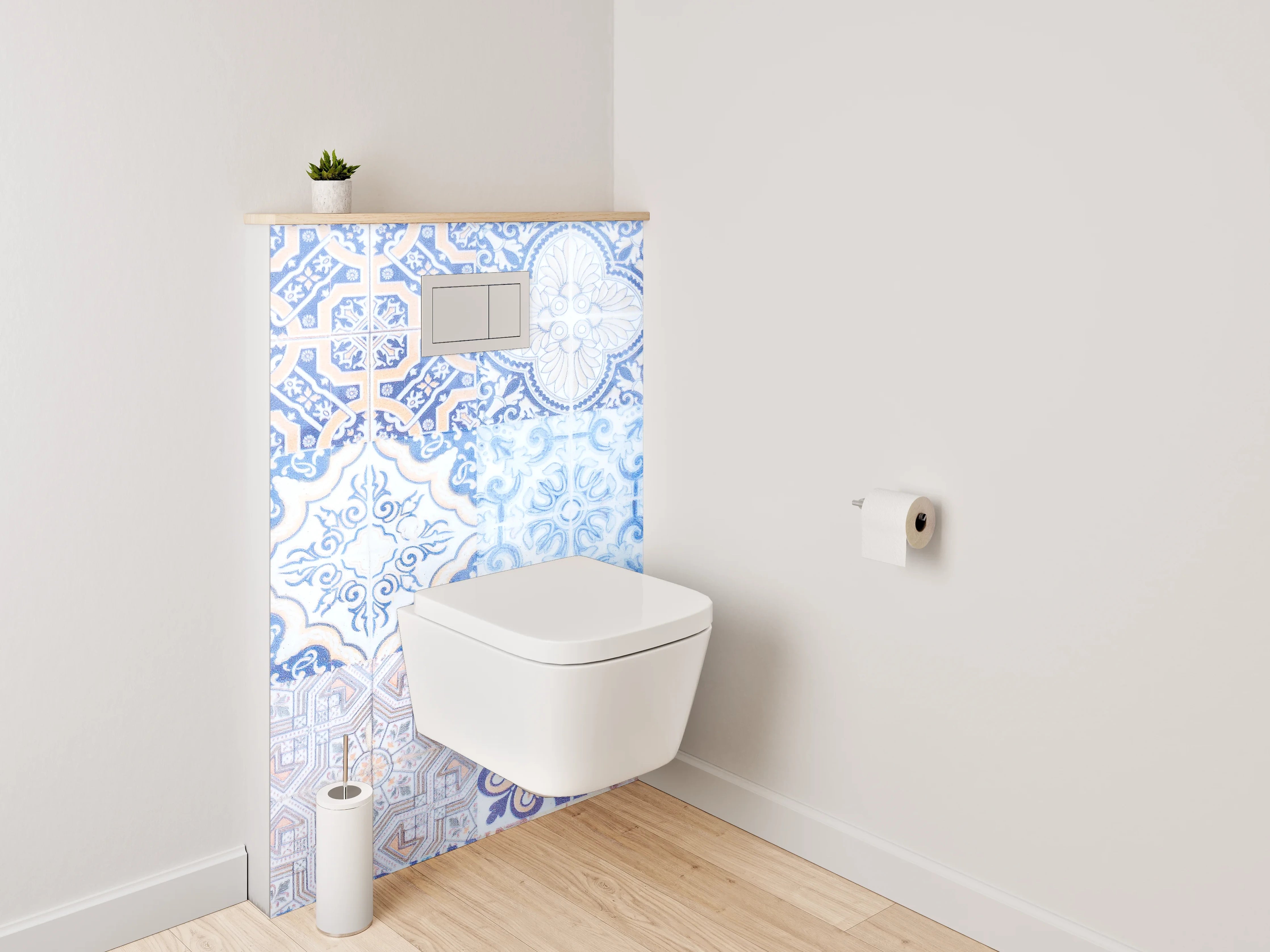 WC-Rückwand - Orientalisches Fliesenmuster Blau Beige