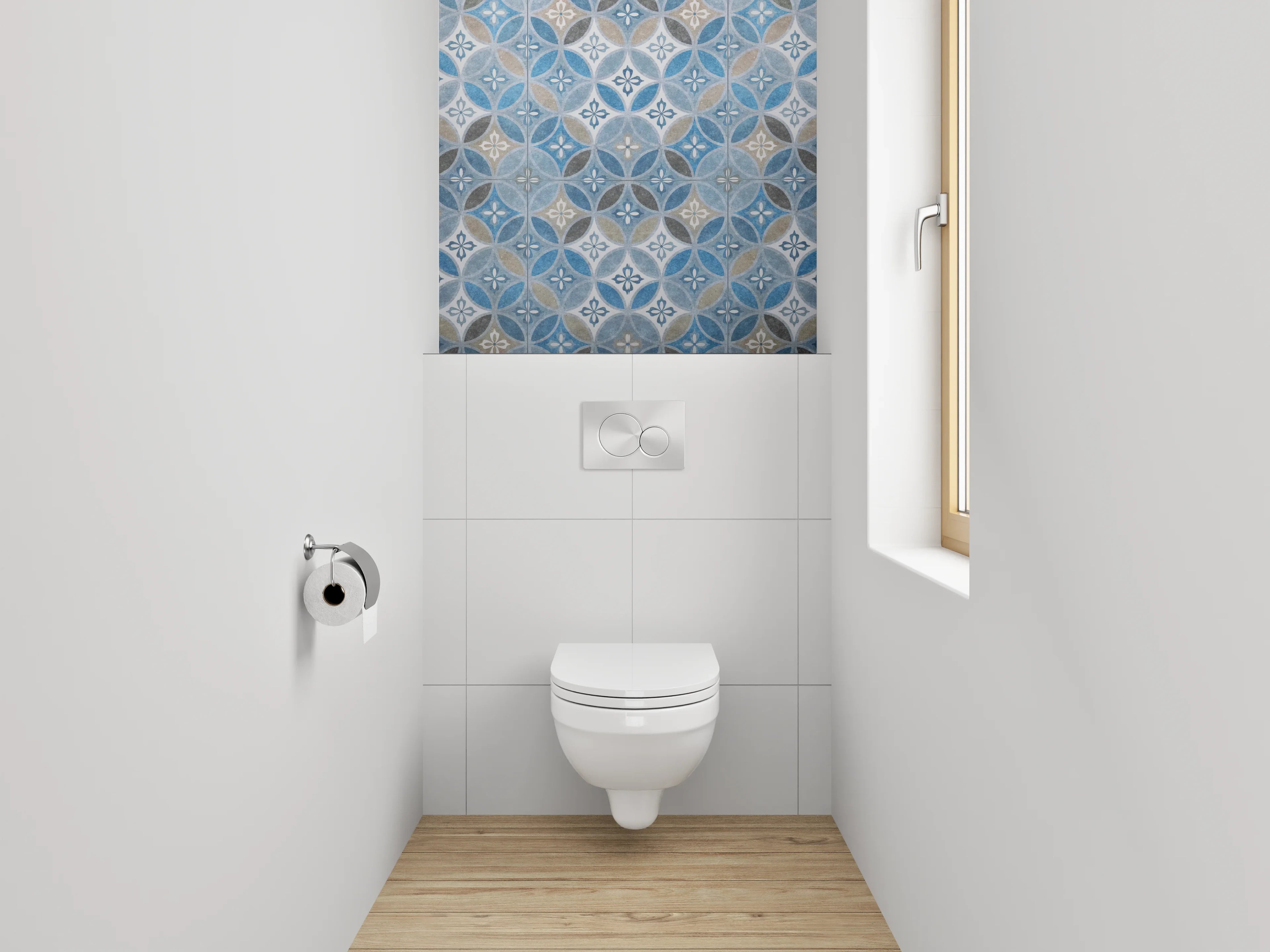 WC-Rückwand - Orientalisches Fliesenmuster Blau Braun Grau