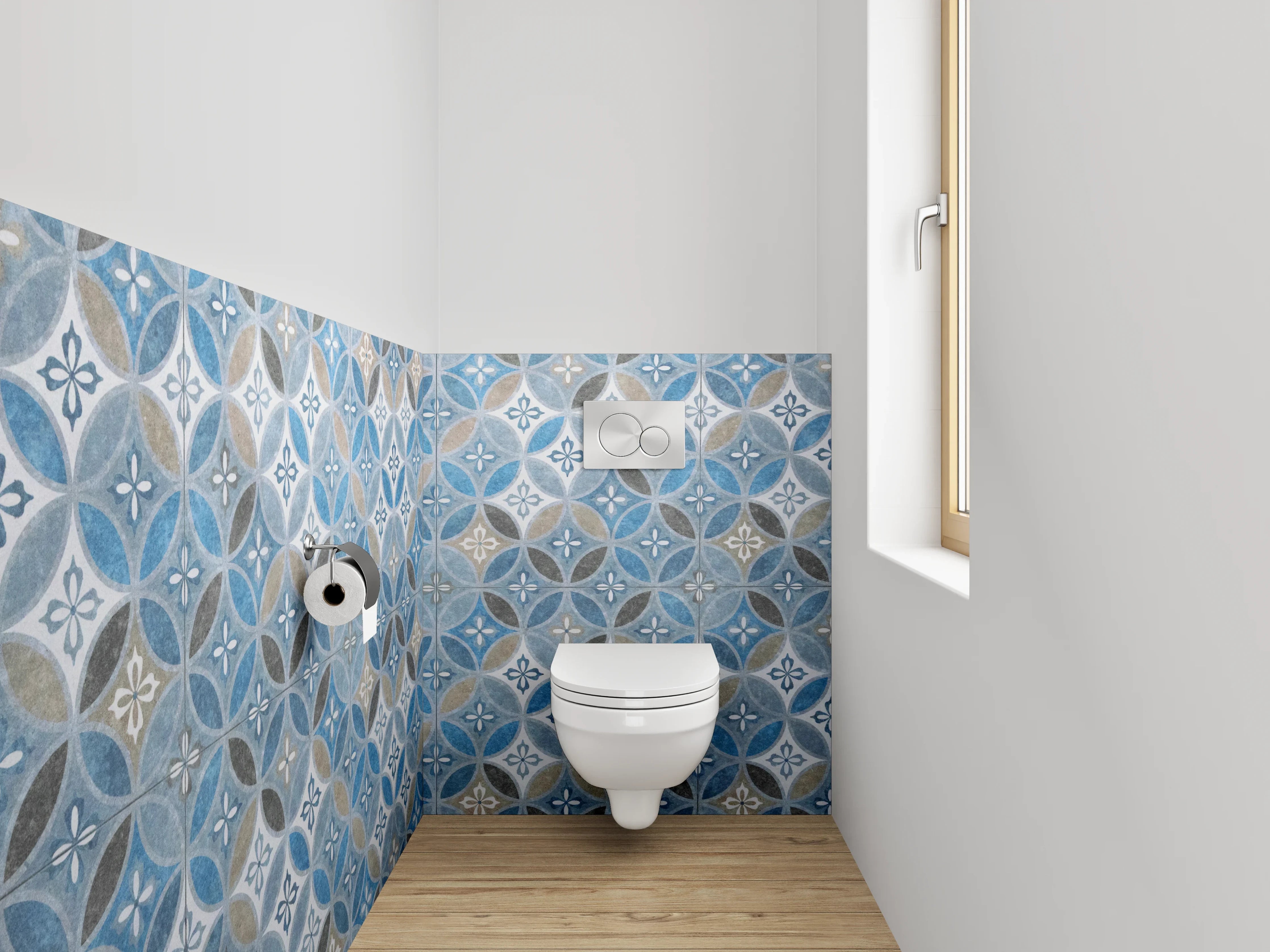 WC-Rückwand - Orientalisches Fliesenmuster Blau Braun Grau
