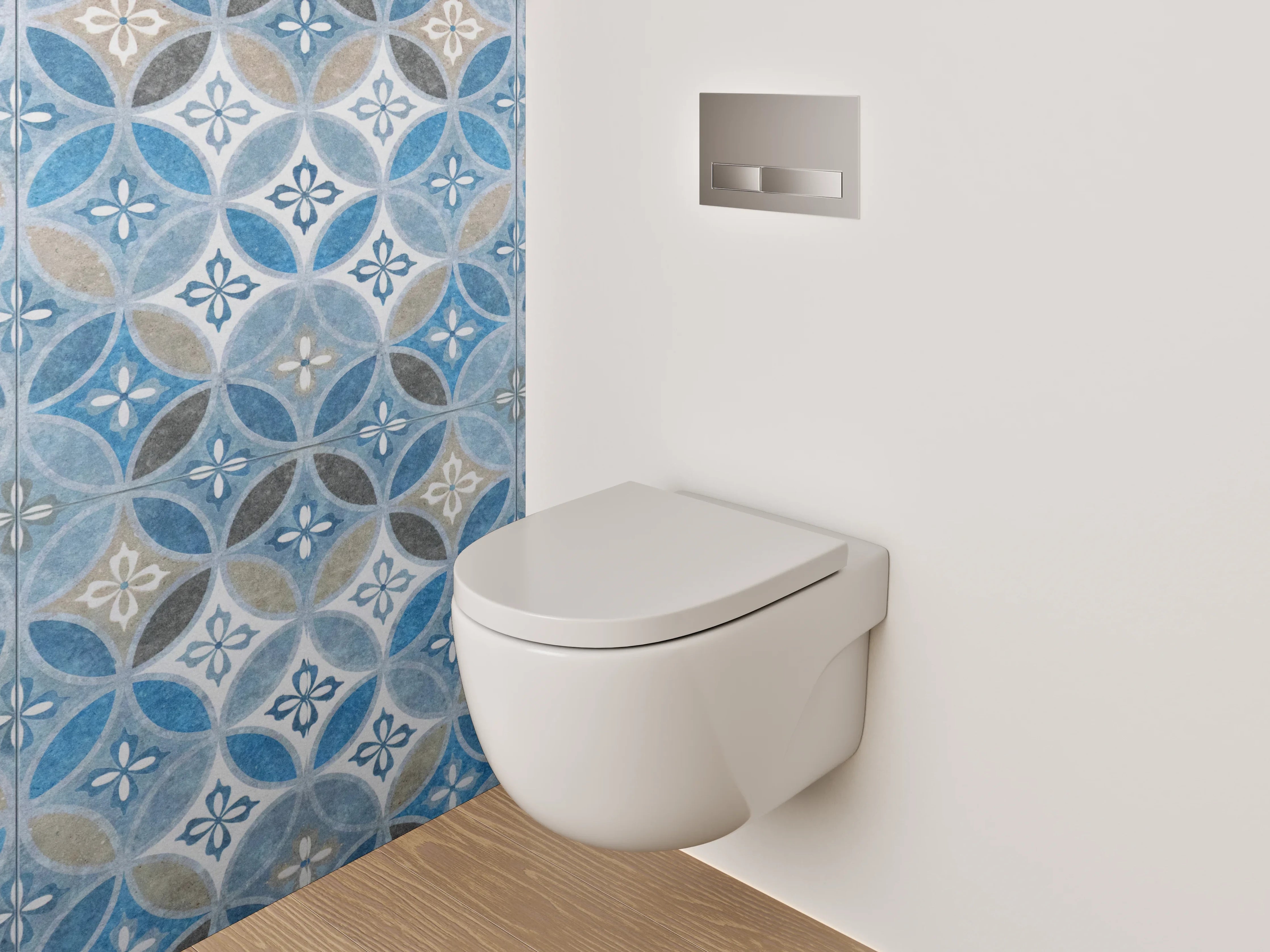 WC-Rückwand - Orientalisches Fliesenmuster Blau Braun Grau