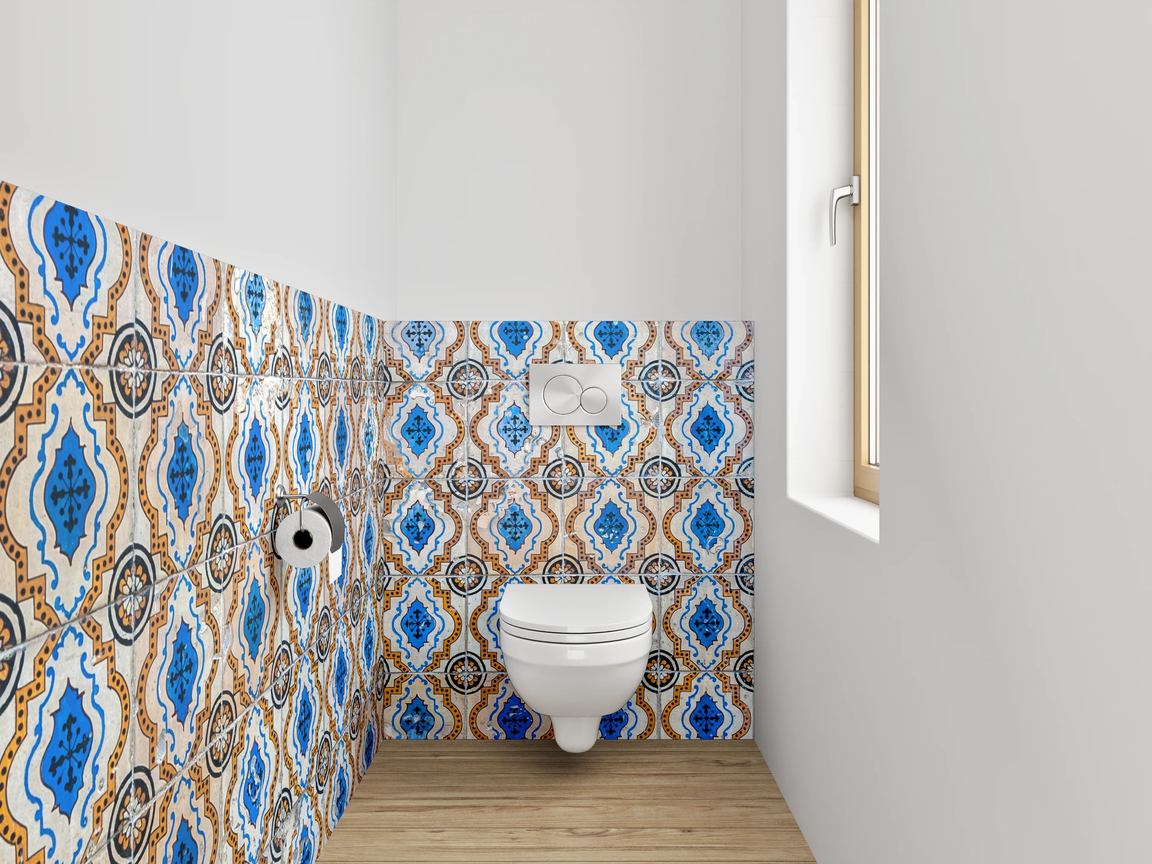 WC-Rückwand - Orientalisches Fliesenmuster Blau Braun
