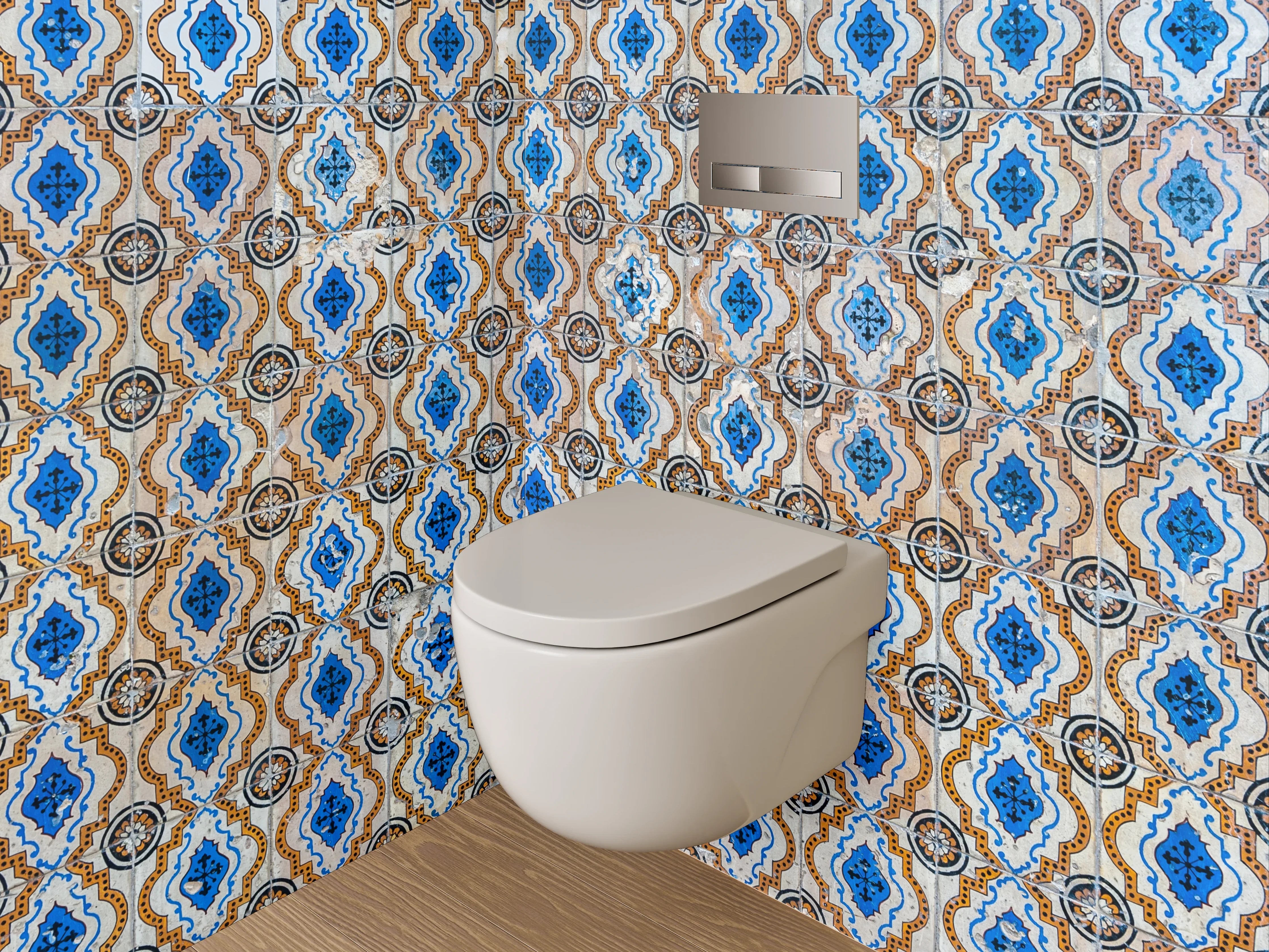 WC-Rückwand - Orientalisches Fliesenmuster Blau Braun