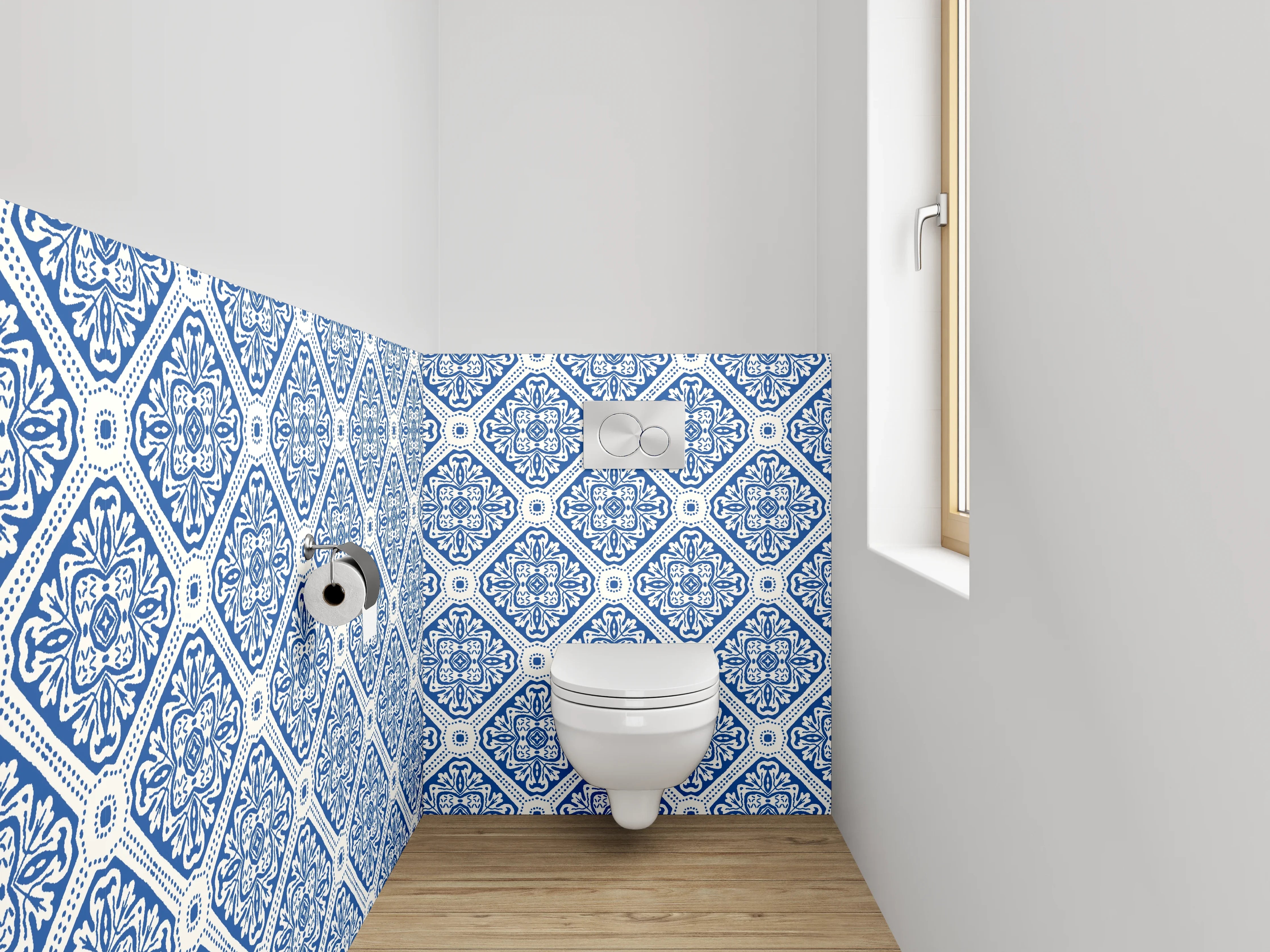 WC-Rückwand - Orientalisches Fliesenmuster Blau Weiß