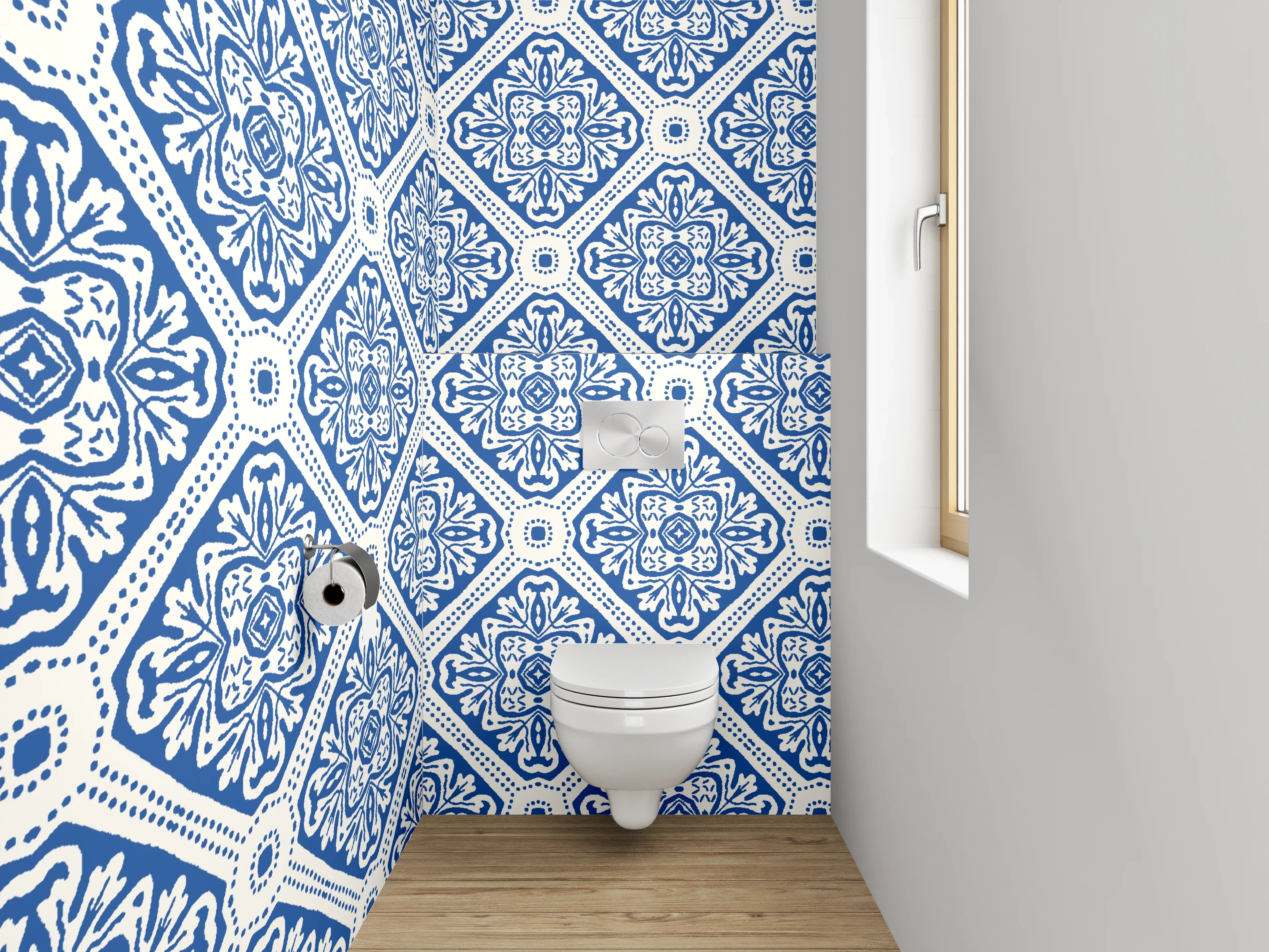 WC-Rückwand - Orientalisches Fliesenmuster Blau Weiß