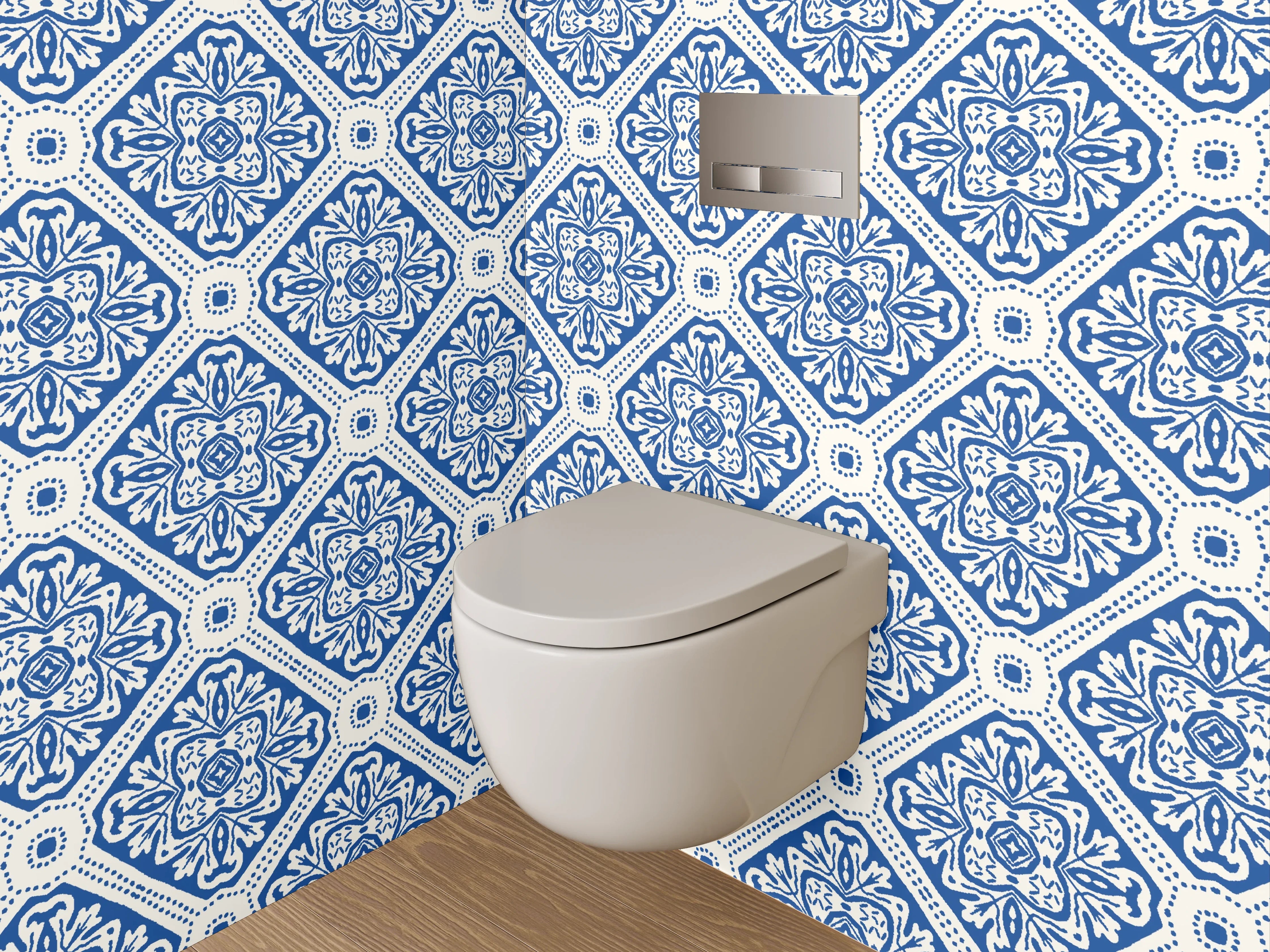 WC-Rückwand - Orientalisches Fliesenmuster Blau Weiß