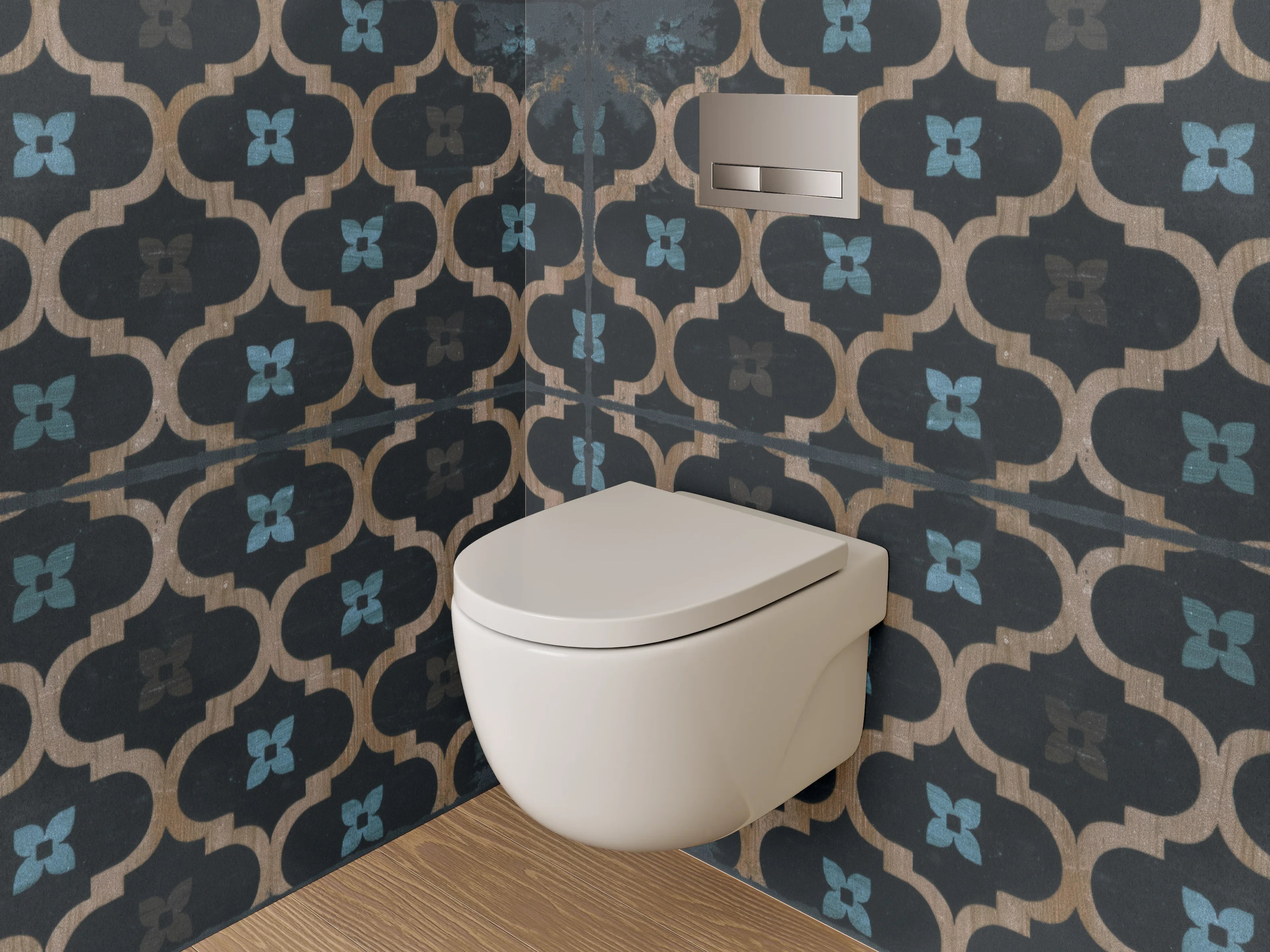 WC-Rückwand - Orientalisches Fliesenmuster Dunkelbraun Blau