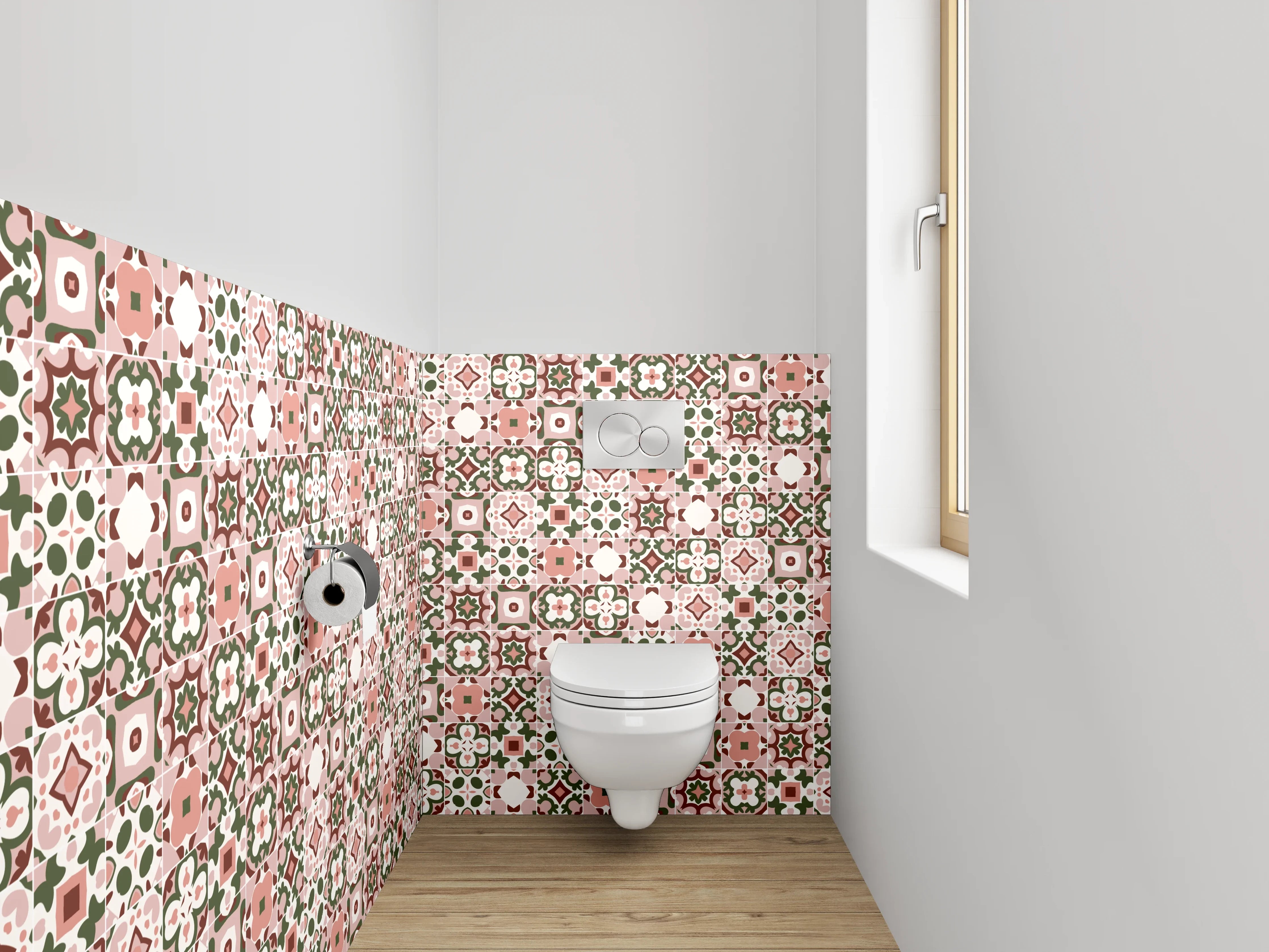 WC-Rückwand - Orientalisches Fliesenmuster Rosa Grün