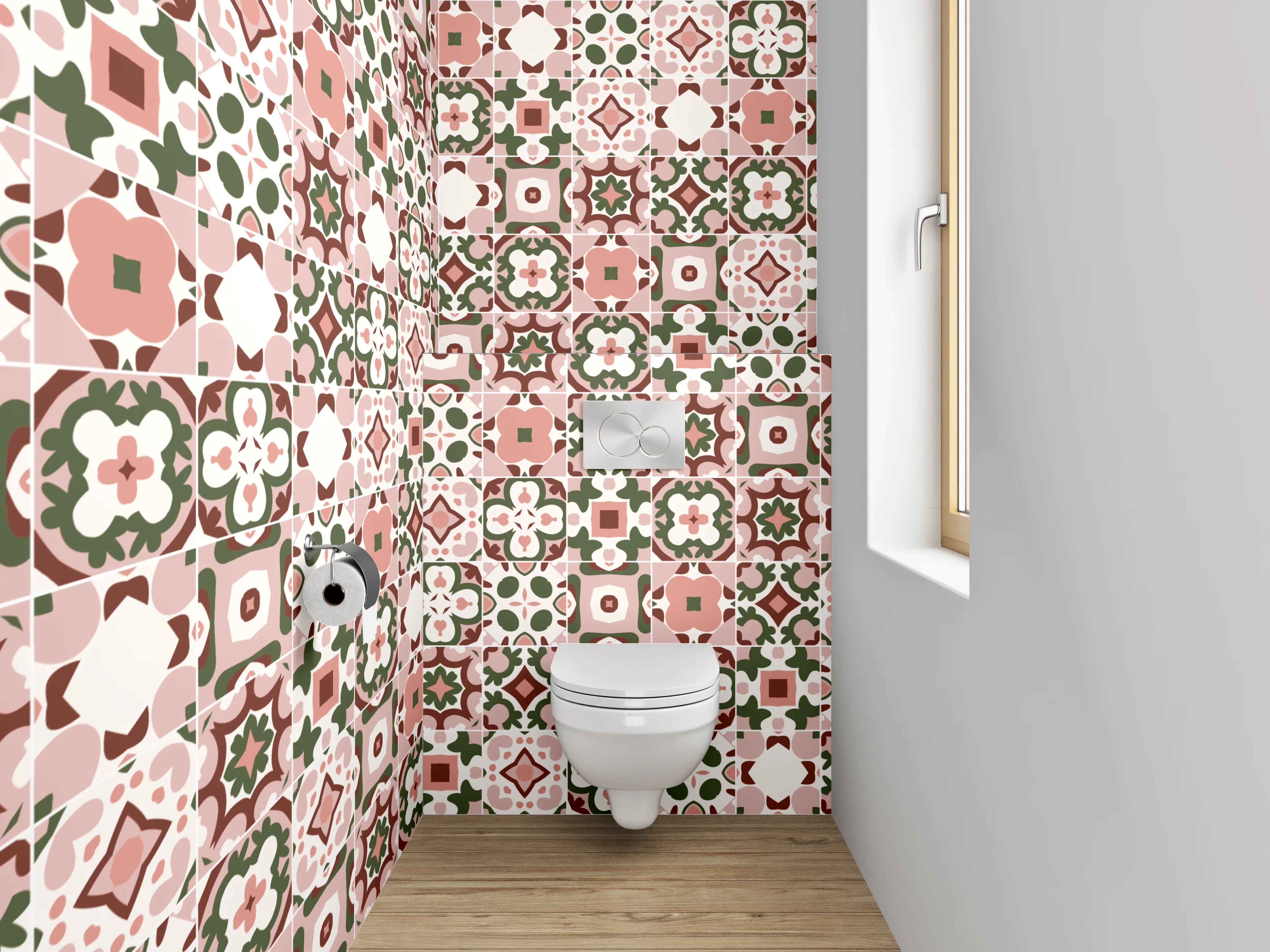 WC-Rückwand - Orientalisches Fliesenmuster Rosa Grün