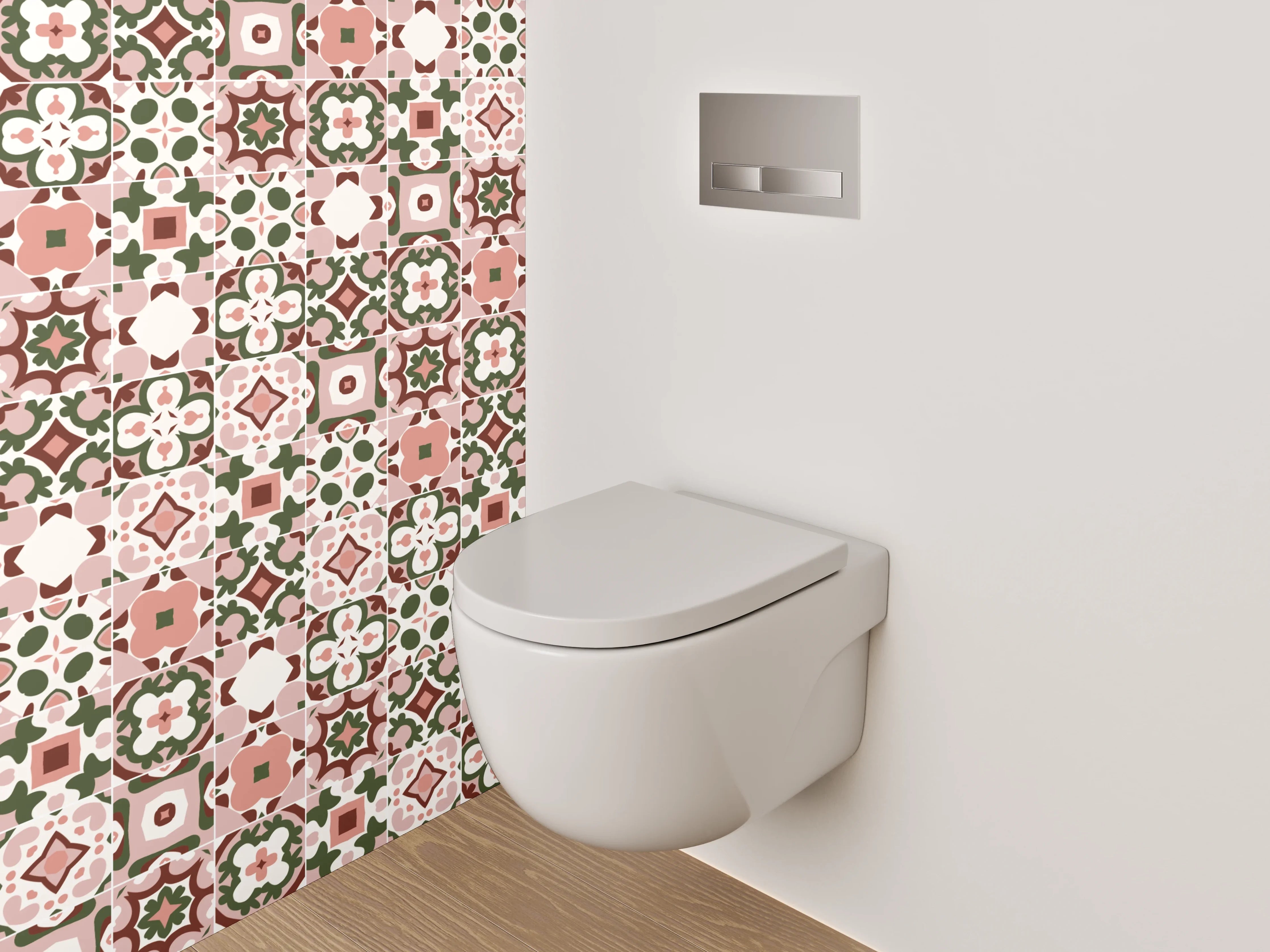 WC-Rückwand - Orientalisches Fliesenmuster Rosa Grün