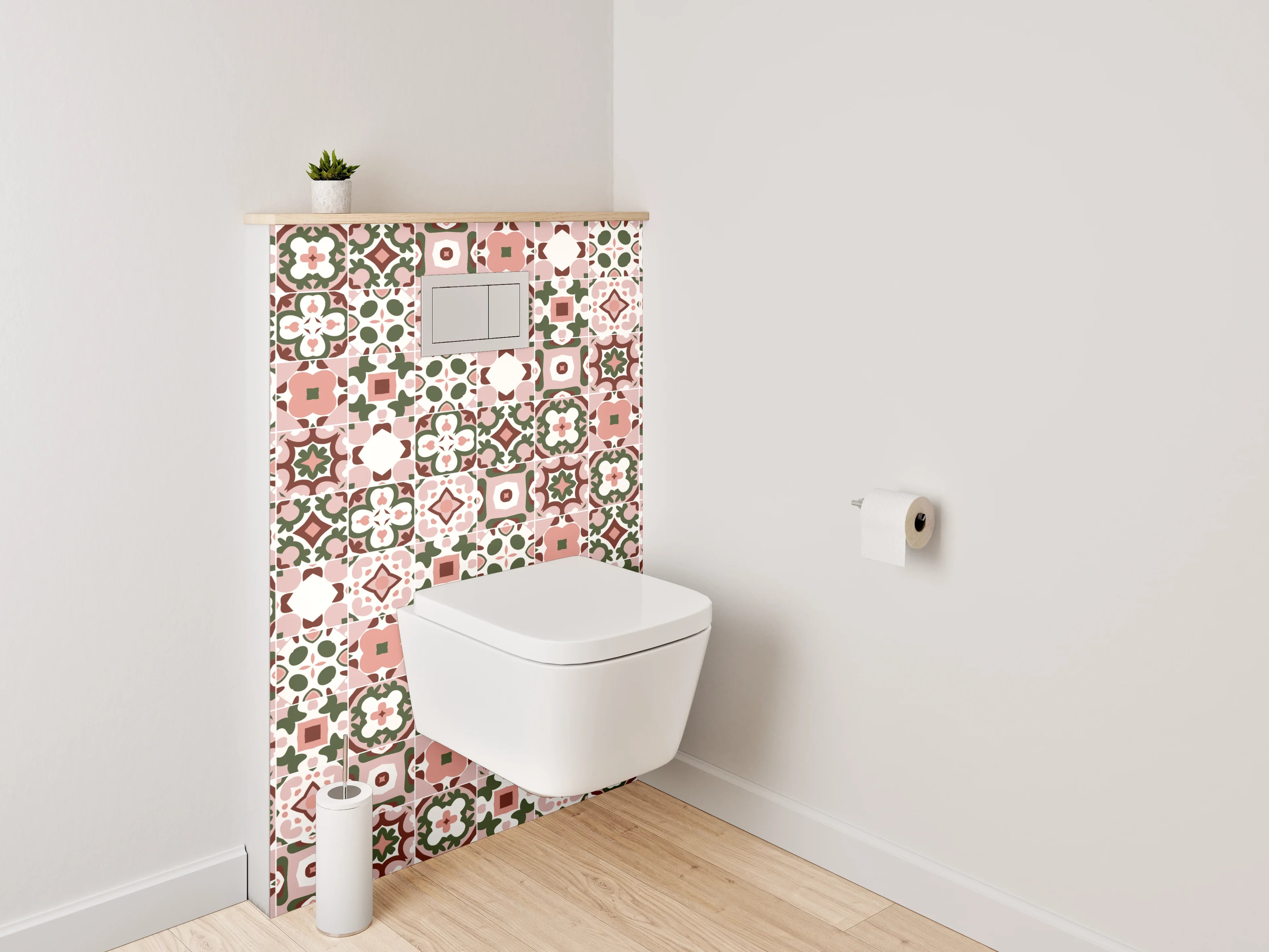 WC-Rückwand - Orientalisches Fliesenmuster Rosa Grün