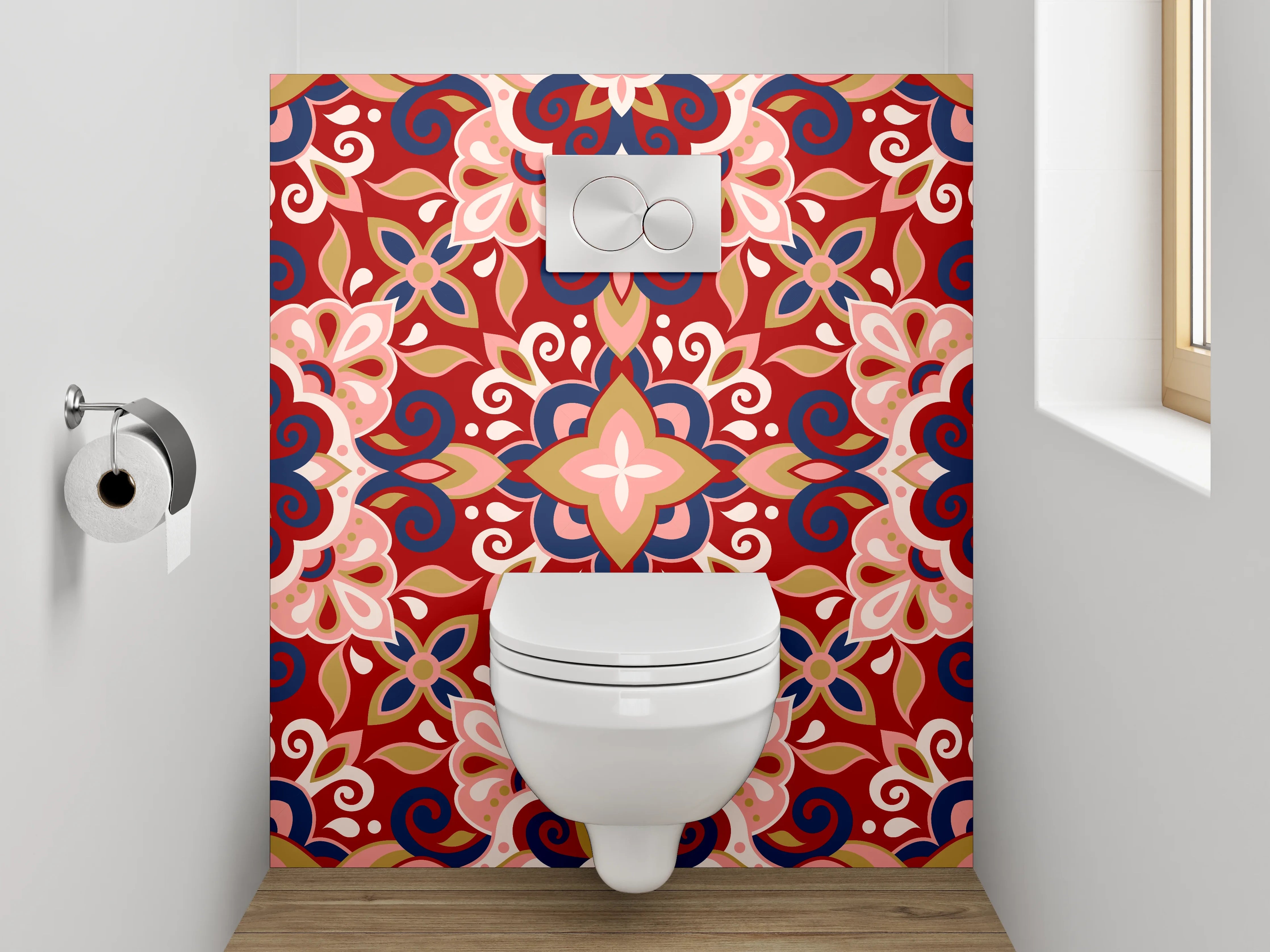 WC-Rückwand - Orientalisches Fliesenmuster Rot Blau