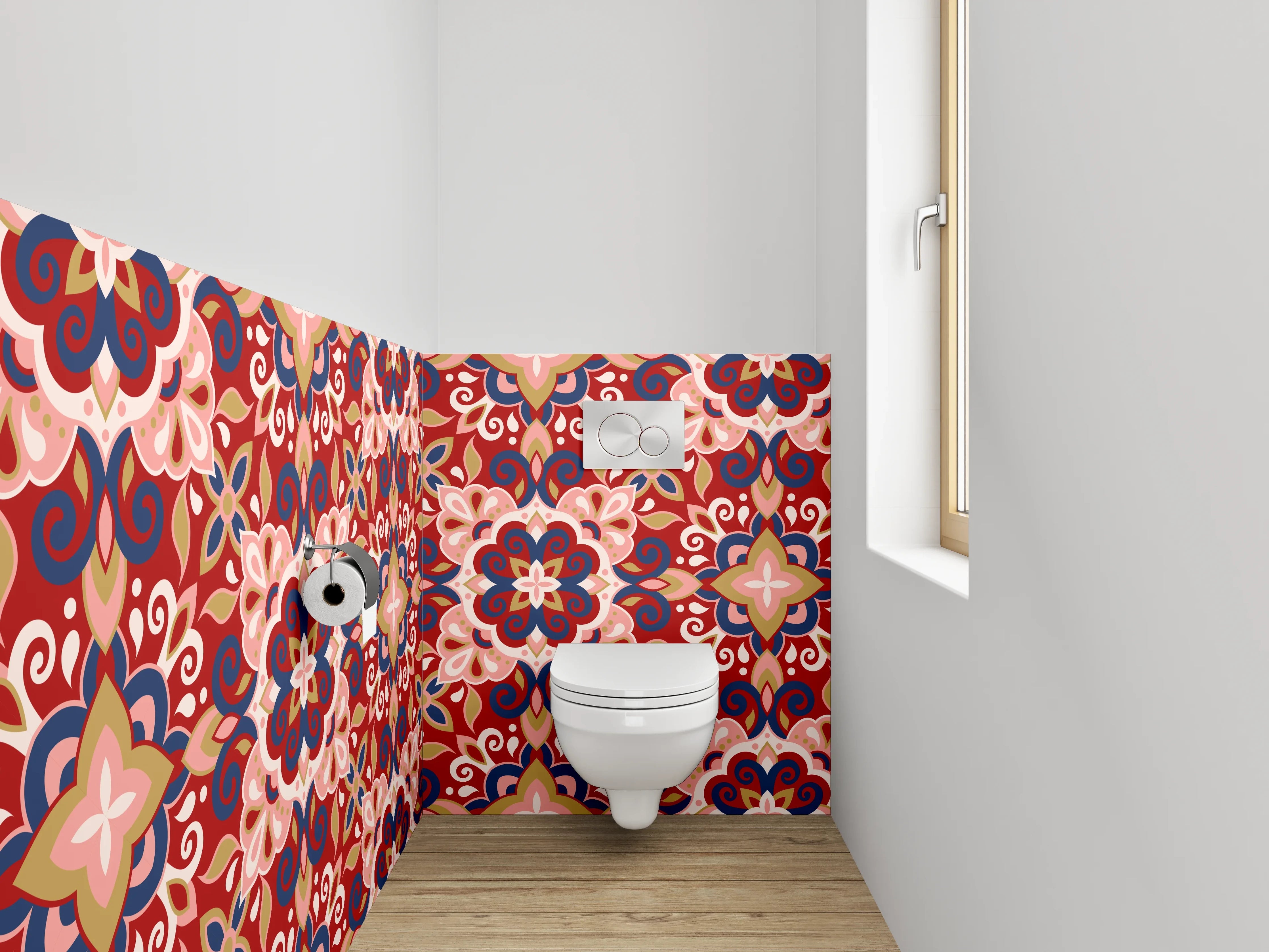 WC-Rückwand - Orientalisches Fliesenmuster Rot Blau