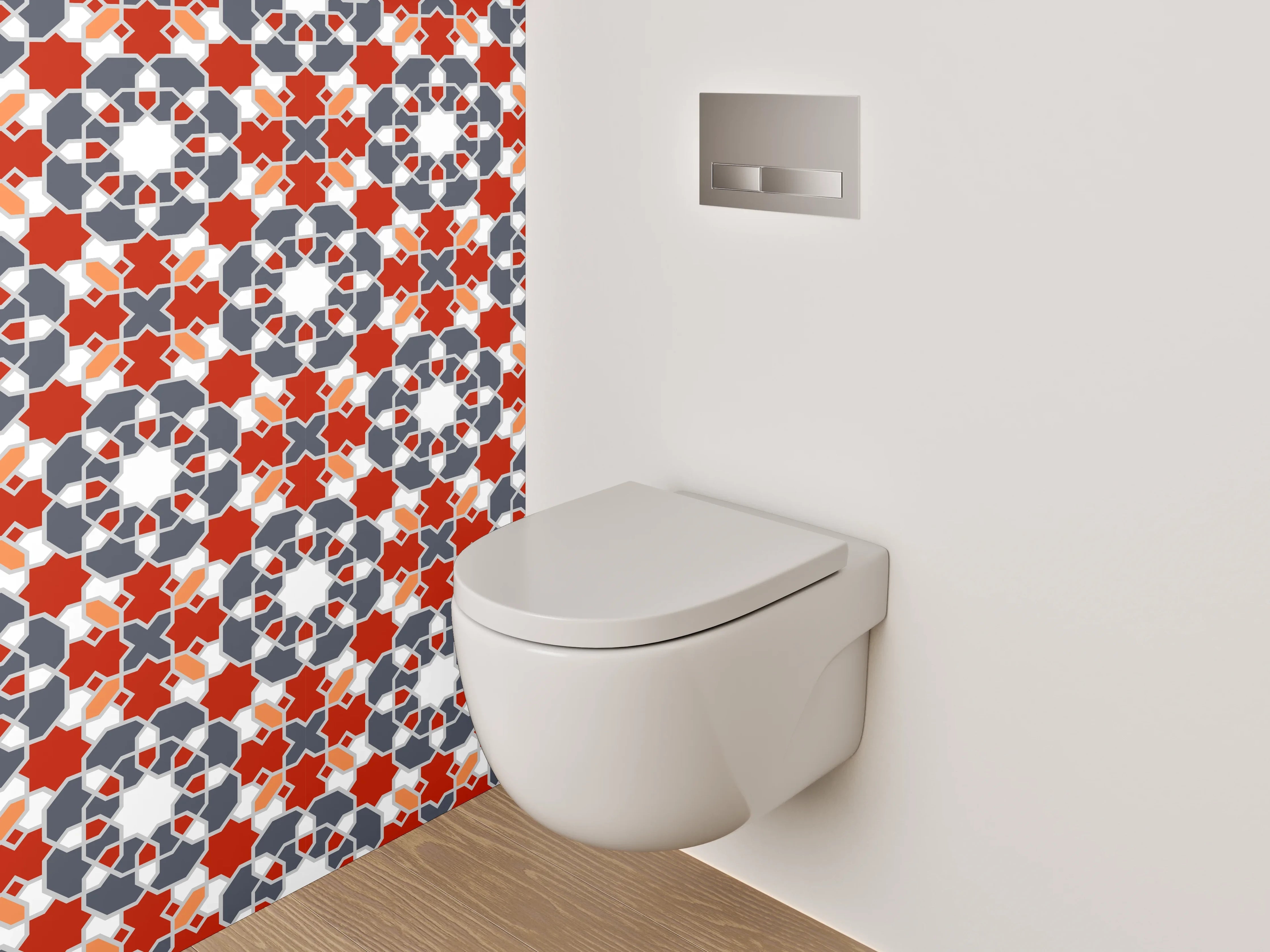 WC-Rückwand - Orientalisches Fliesenmuster Rot Grau