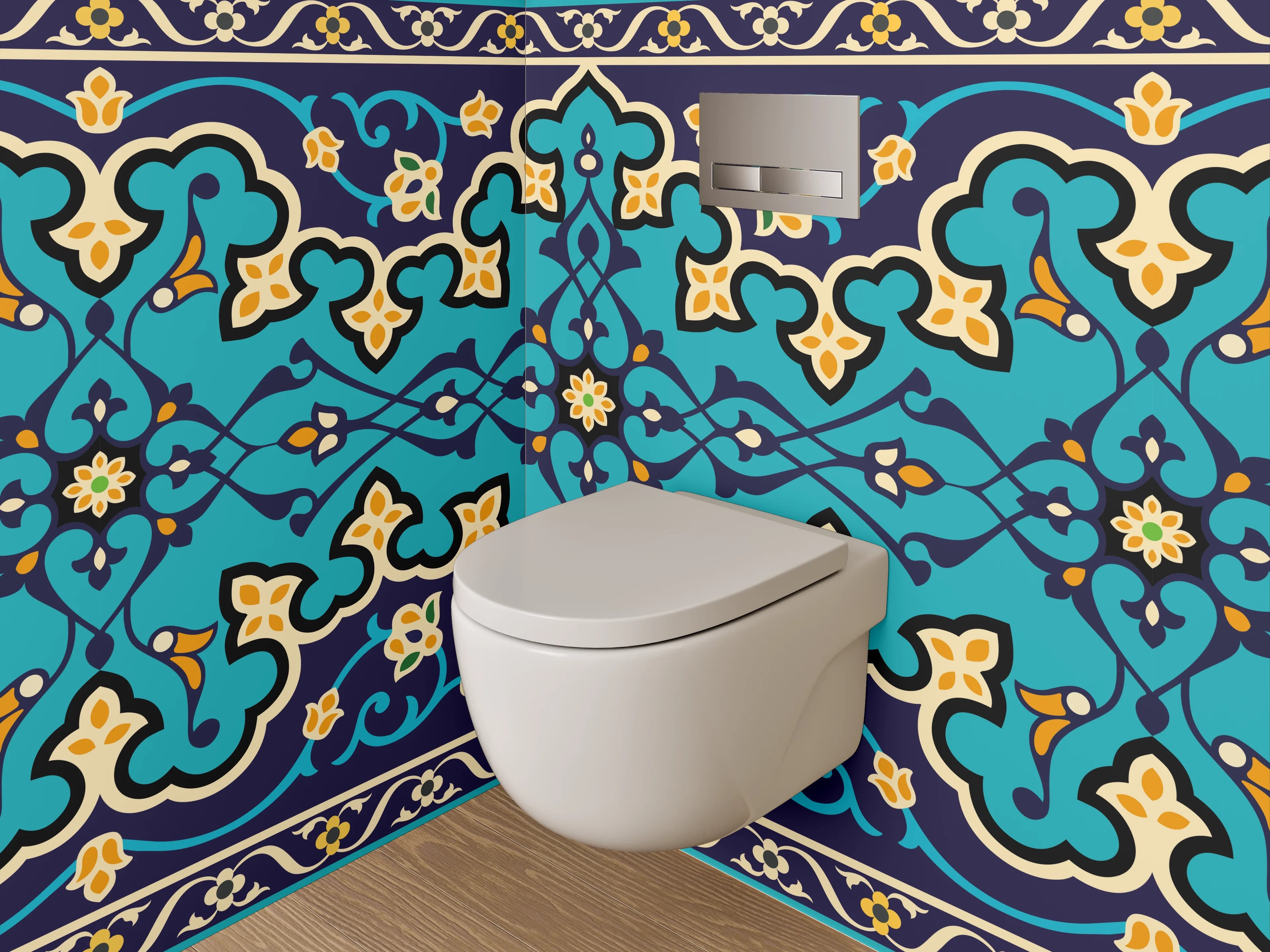 WC-Rückwand - Orientalisches Fliesenmuster Türkis Blau