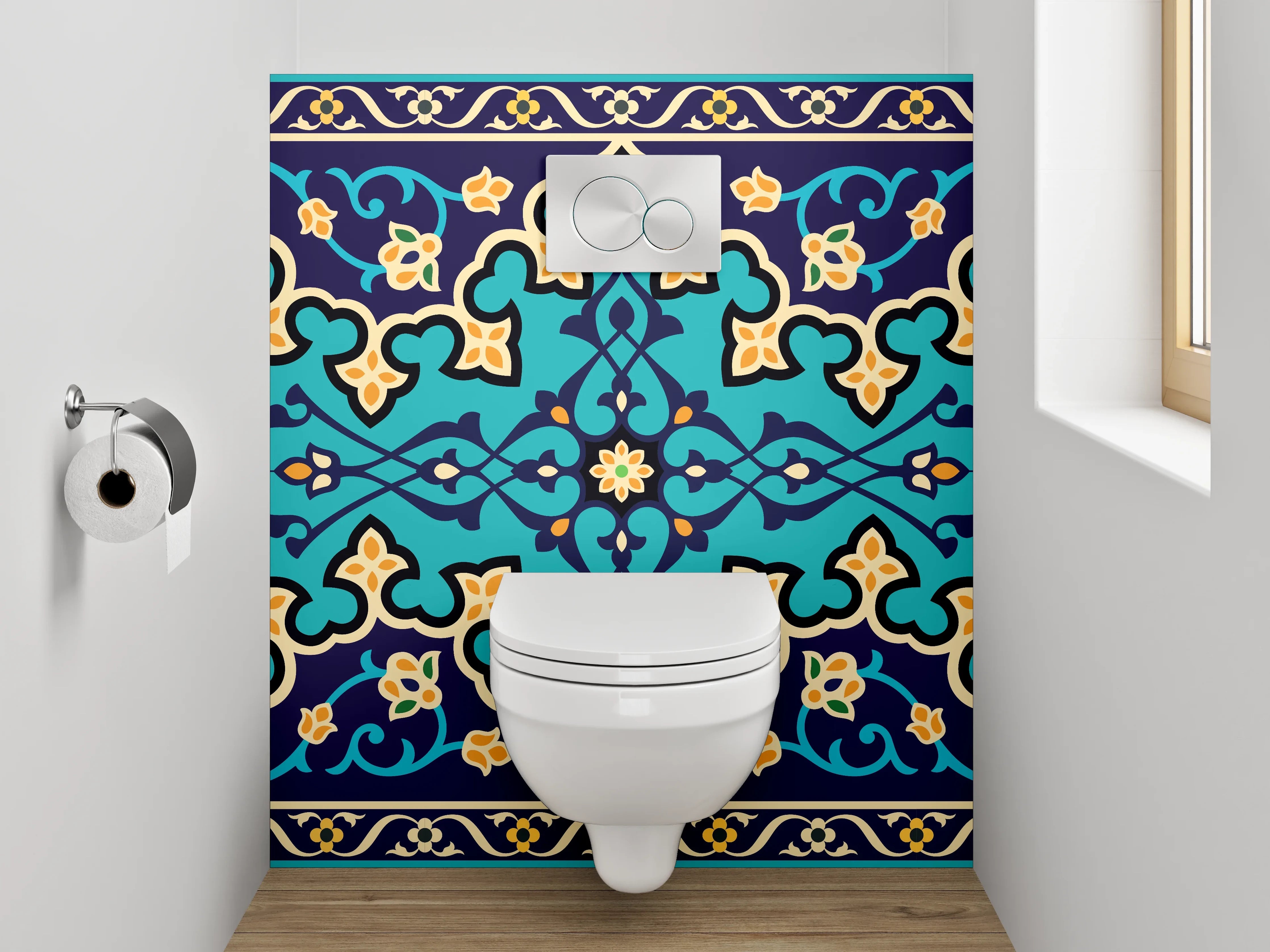 WC-Rückwand - Orientalisches Fliesenmuster Türkis Gold