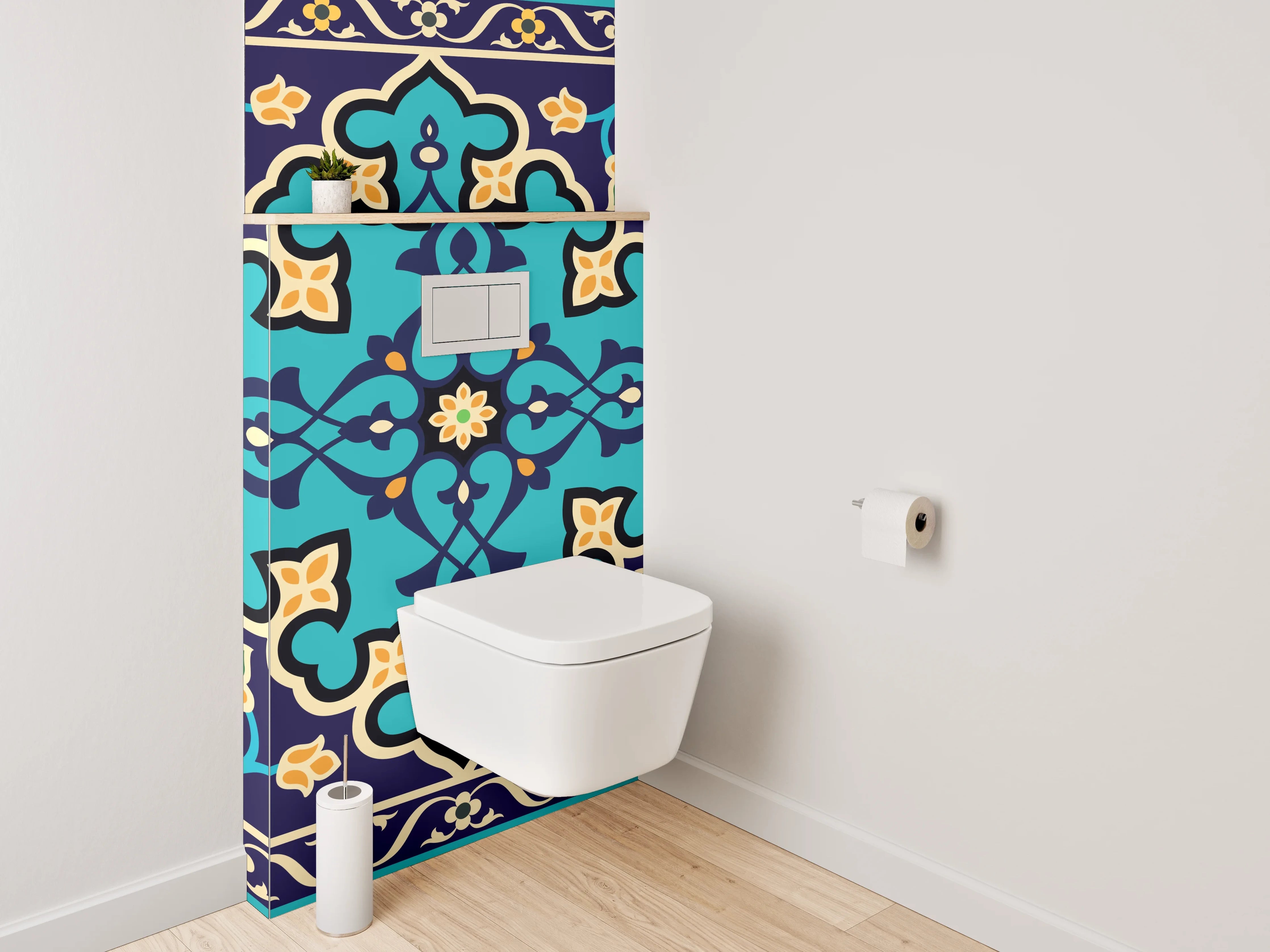 WC-Rückwand - Orientalisches Fliesenmuster Türkis Gold