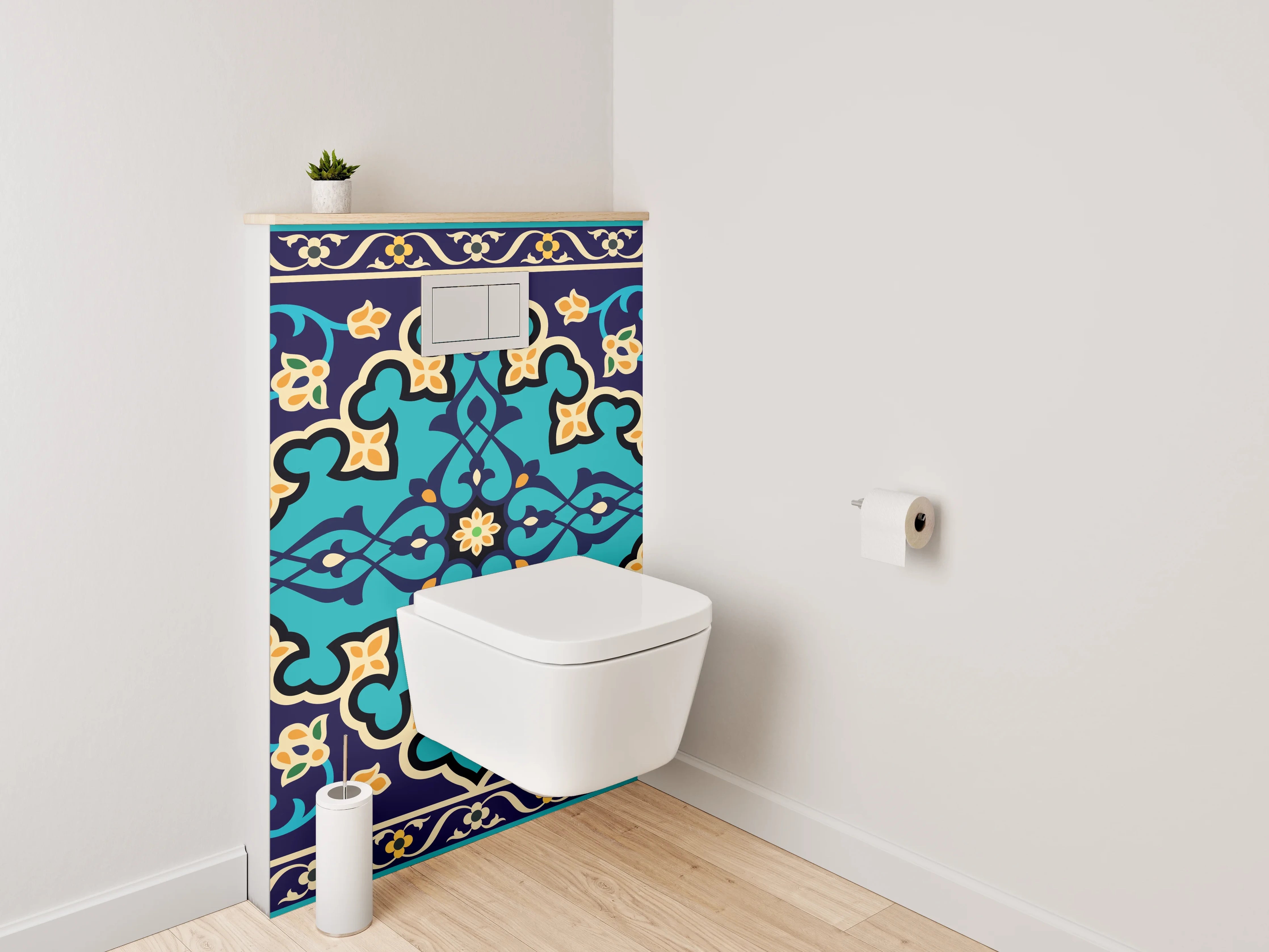 WC-Rückwand - Orientalisches Fliesenmuster Türkis Gold
