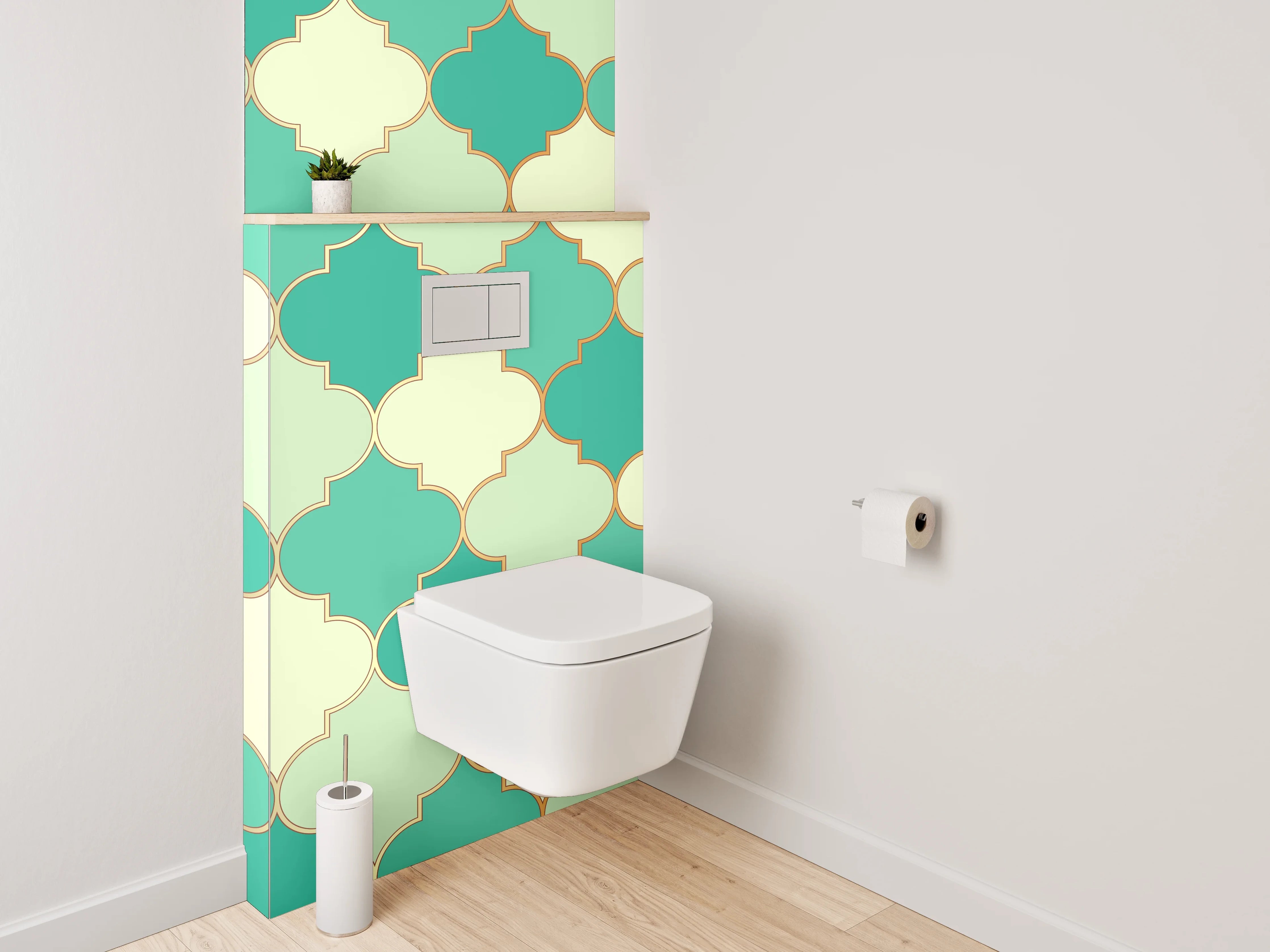 WC-Rückwand - Orientalisches Fliesenmuster Türkis-Grün-Gold