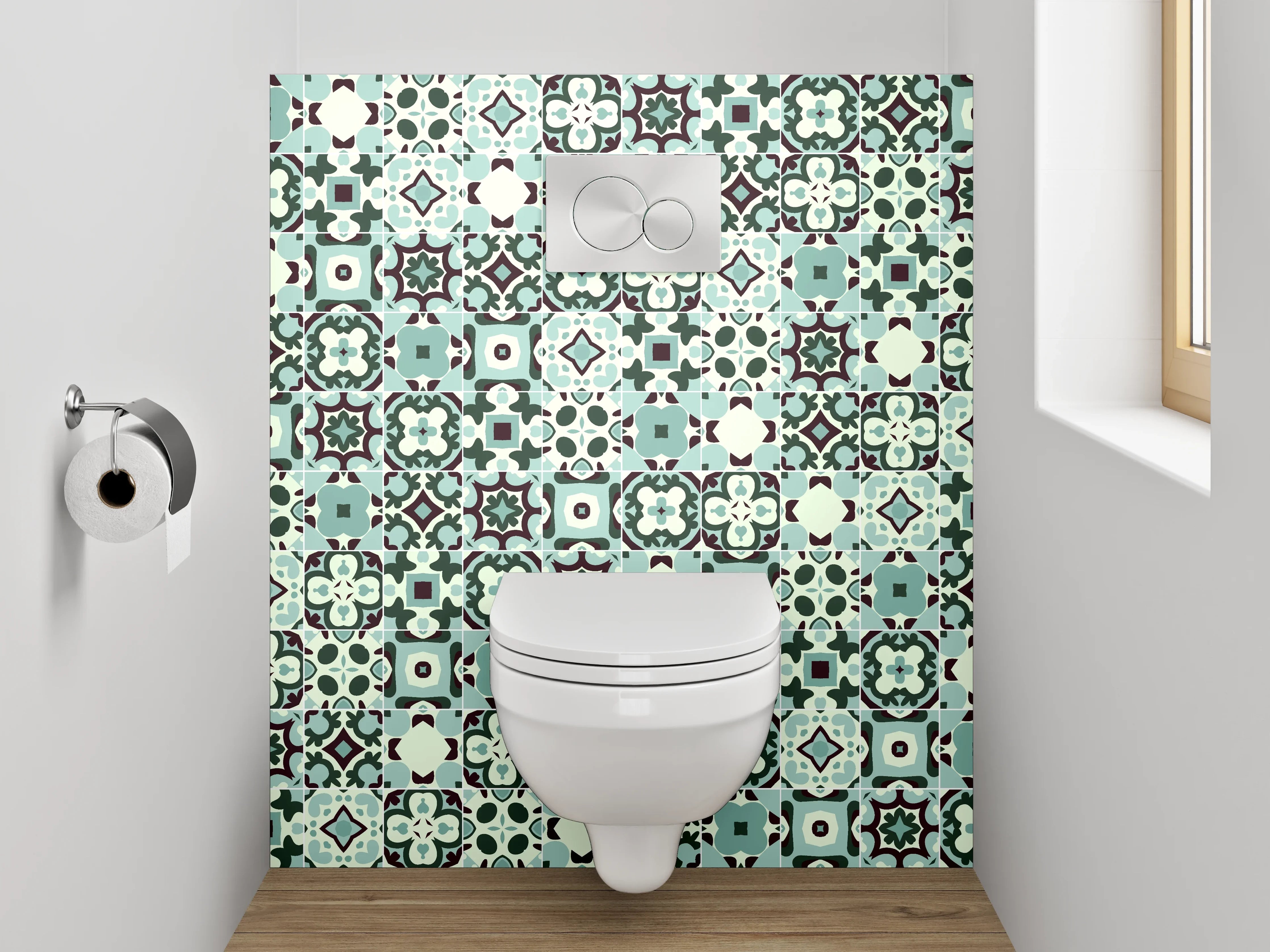WC-Rückwand - Orientalisches Fliesenmuster Türkis Rot