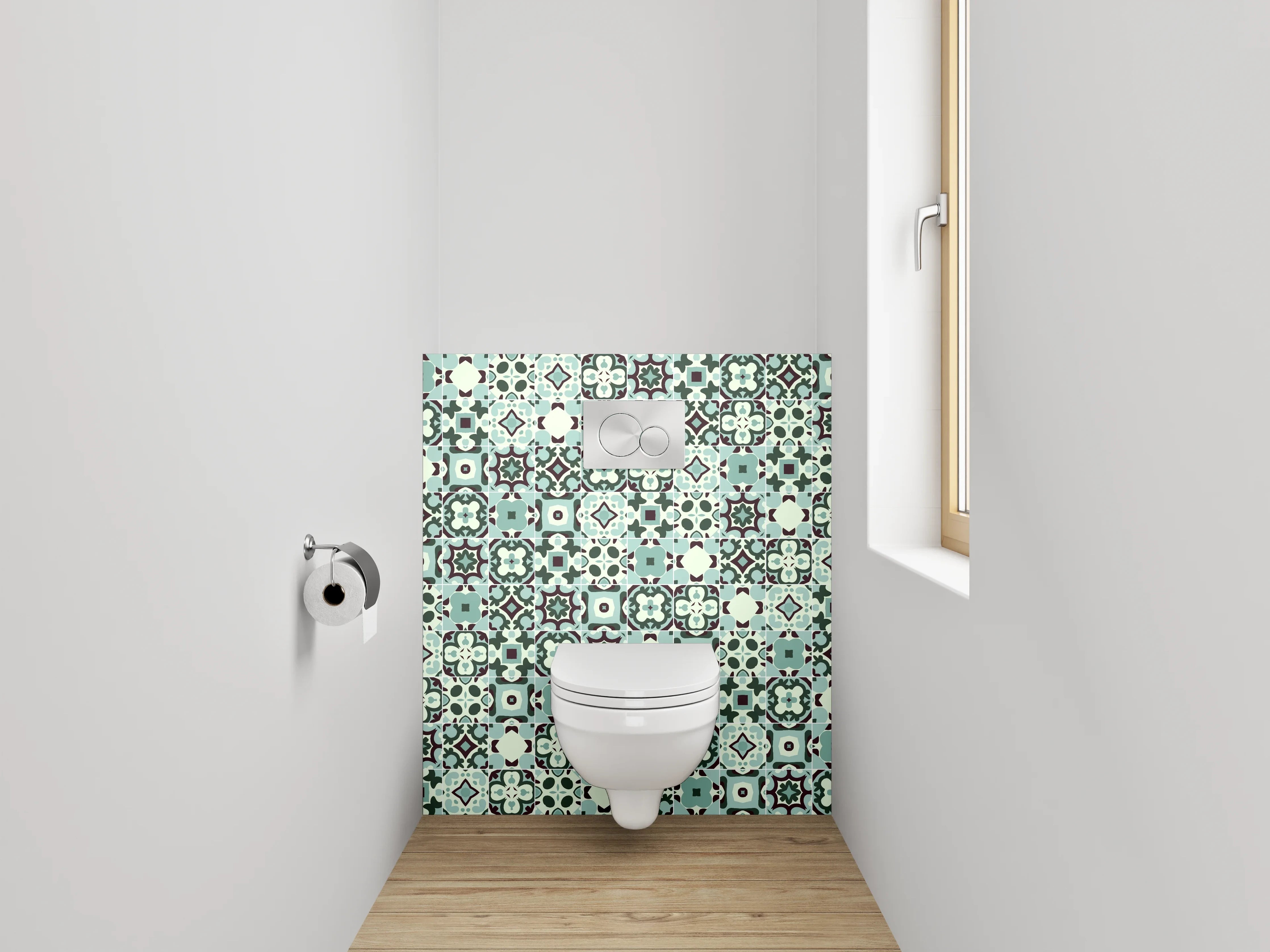 WC-Rückwand - Orientalisches Fliesenmuster Türkis Rot