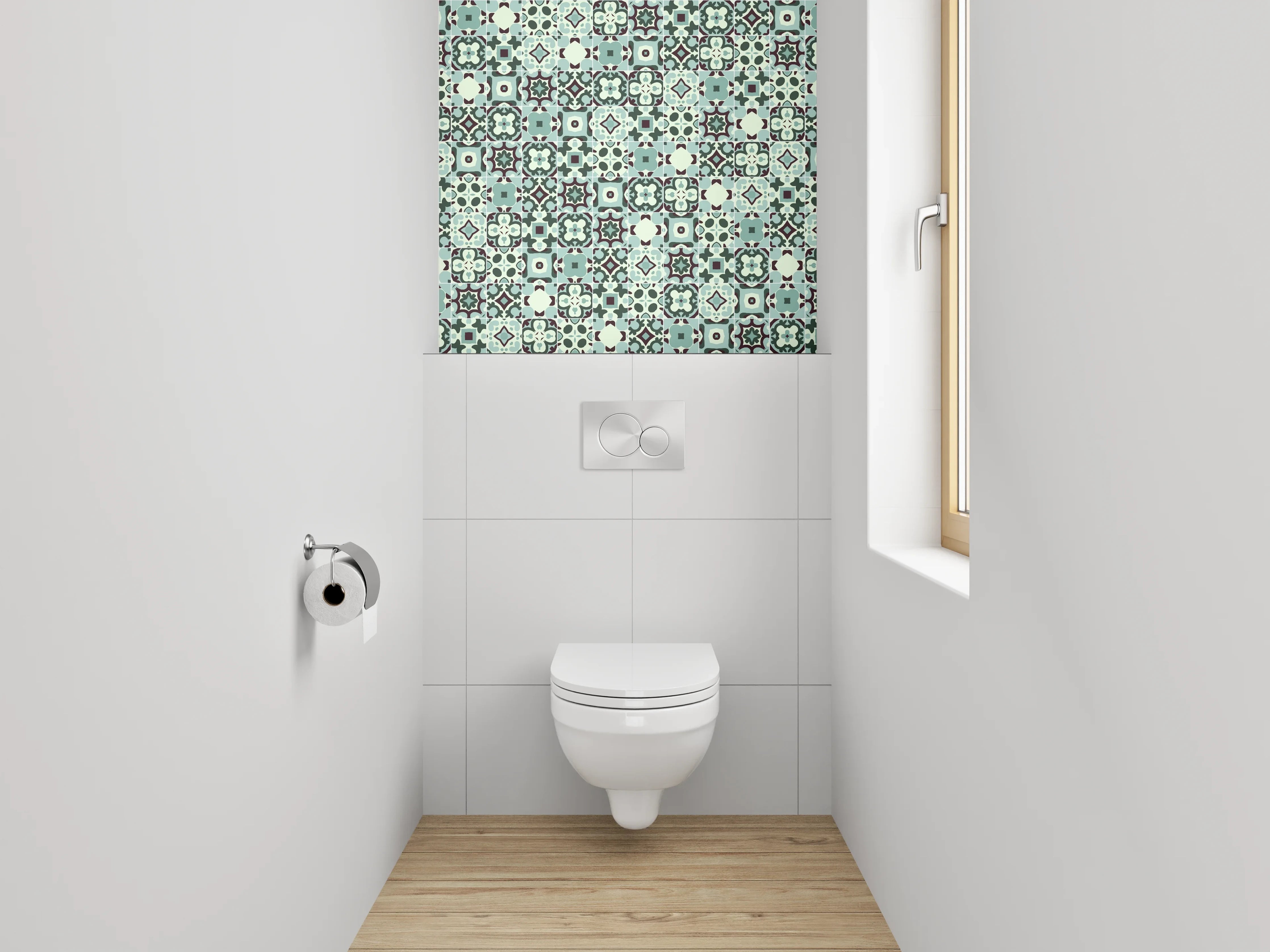 WC-Rückwand - Orientalisches Fliesenmuster Türkis Rot