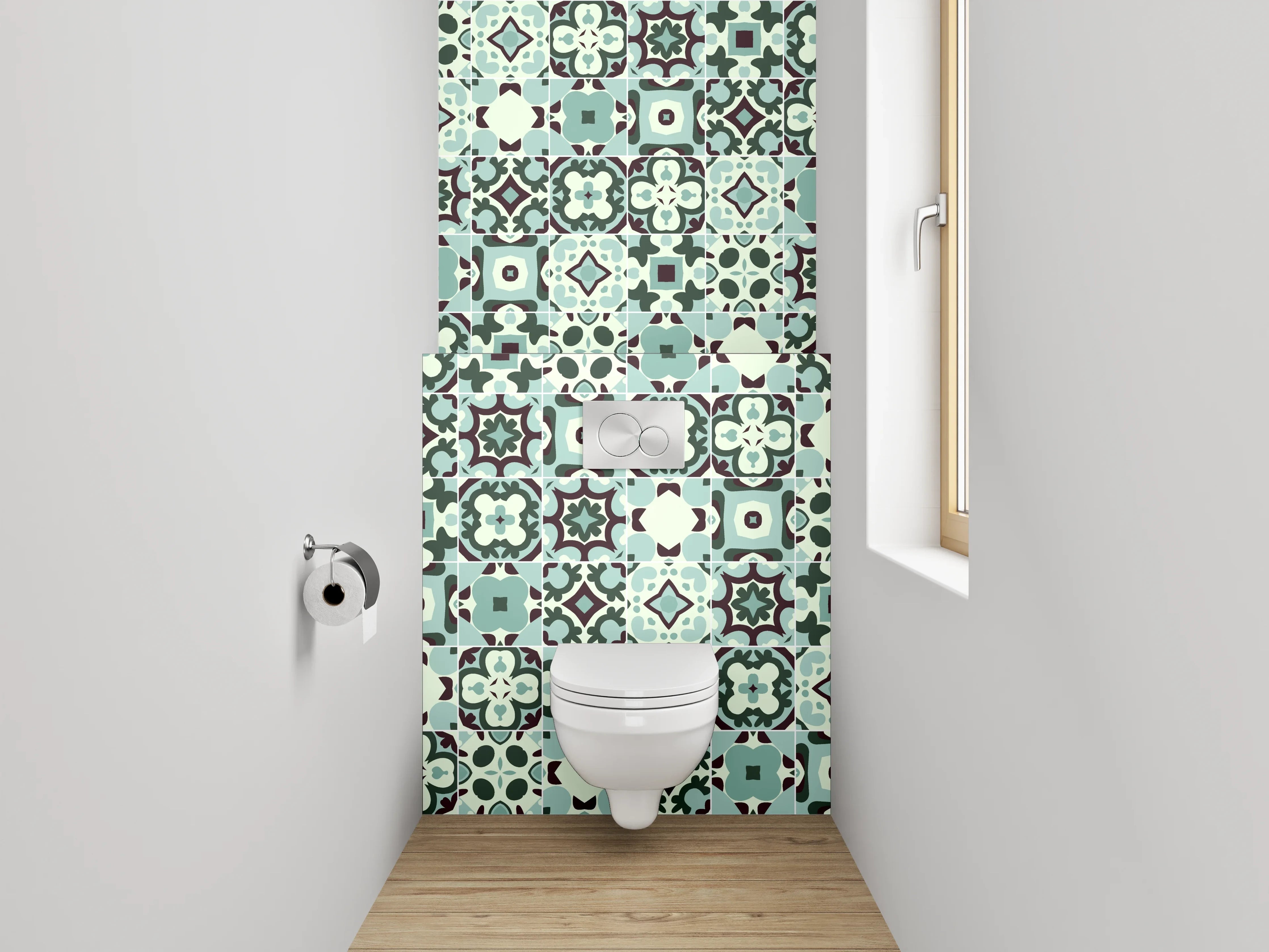WC-Rückwand - Orientalisches Fliesenmuster Türkis Rot