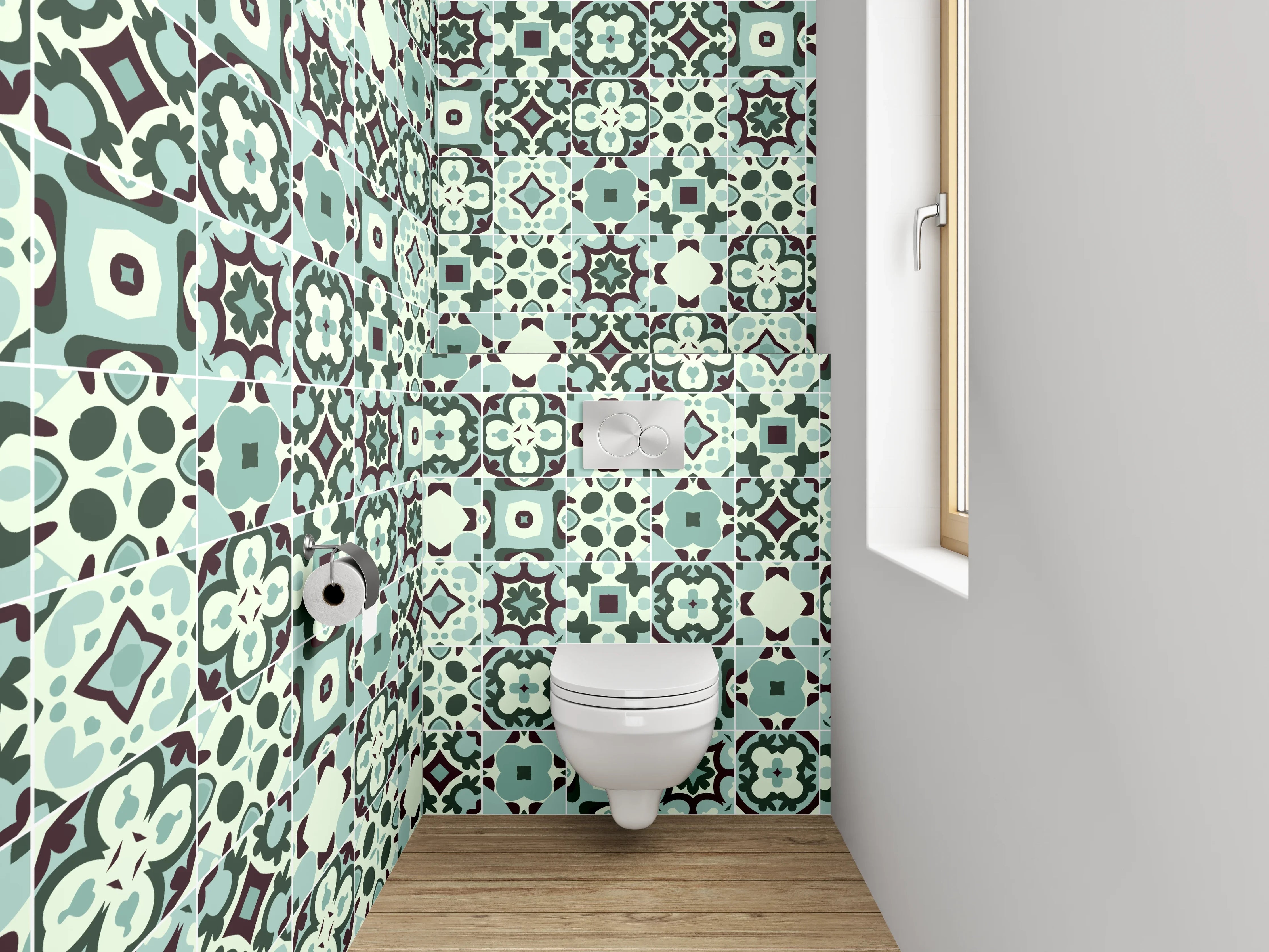 WC-Rückwand - Orientalisches Fliesenmuster Türkis Rot